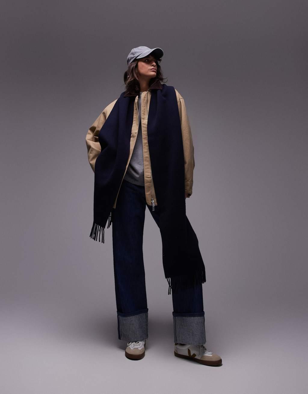 ARKET wool scarf with fringe in blue Product Image