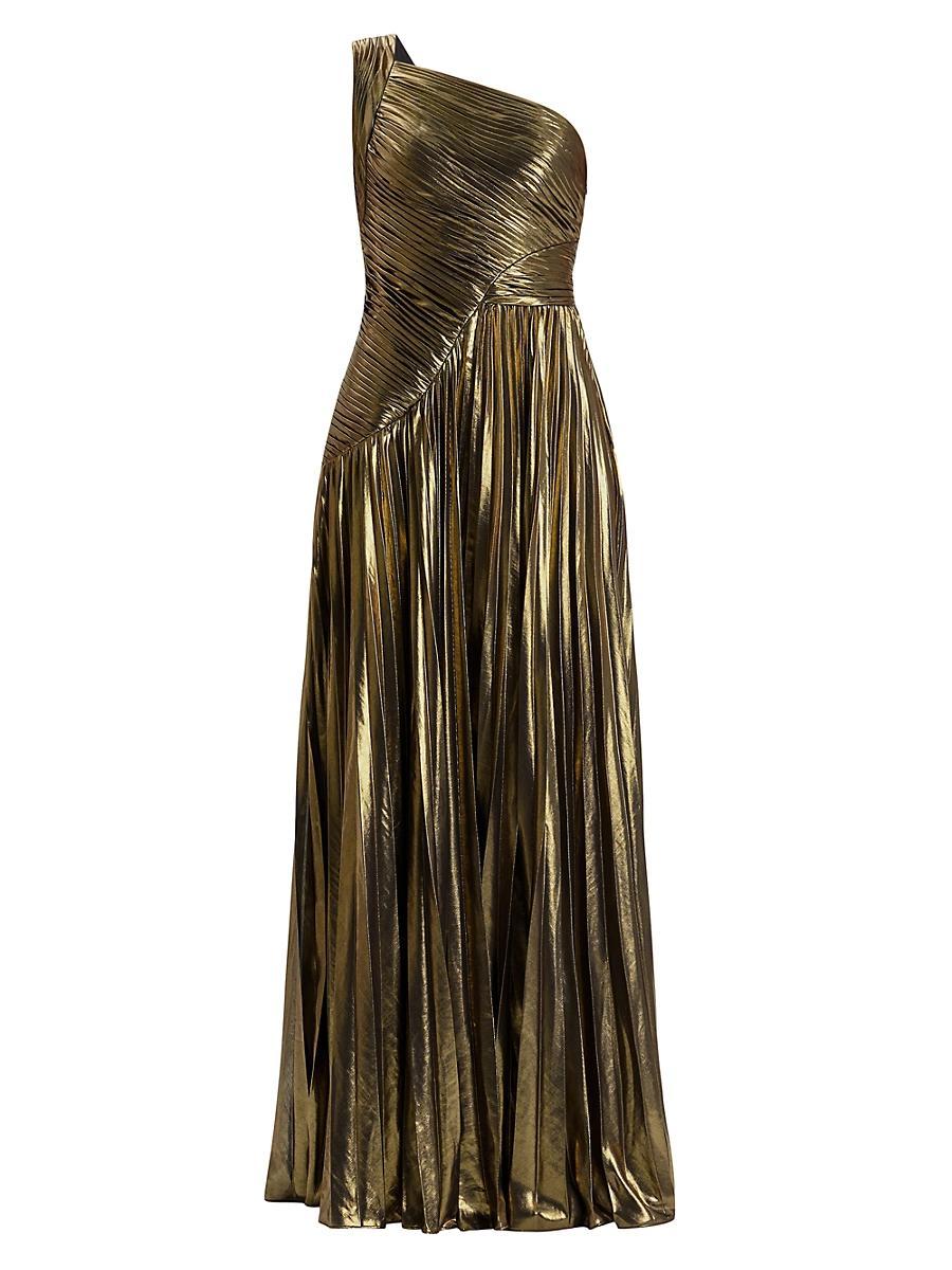 Womens Metallic Chiffon One-Shoulder Gown Product Image