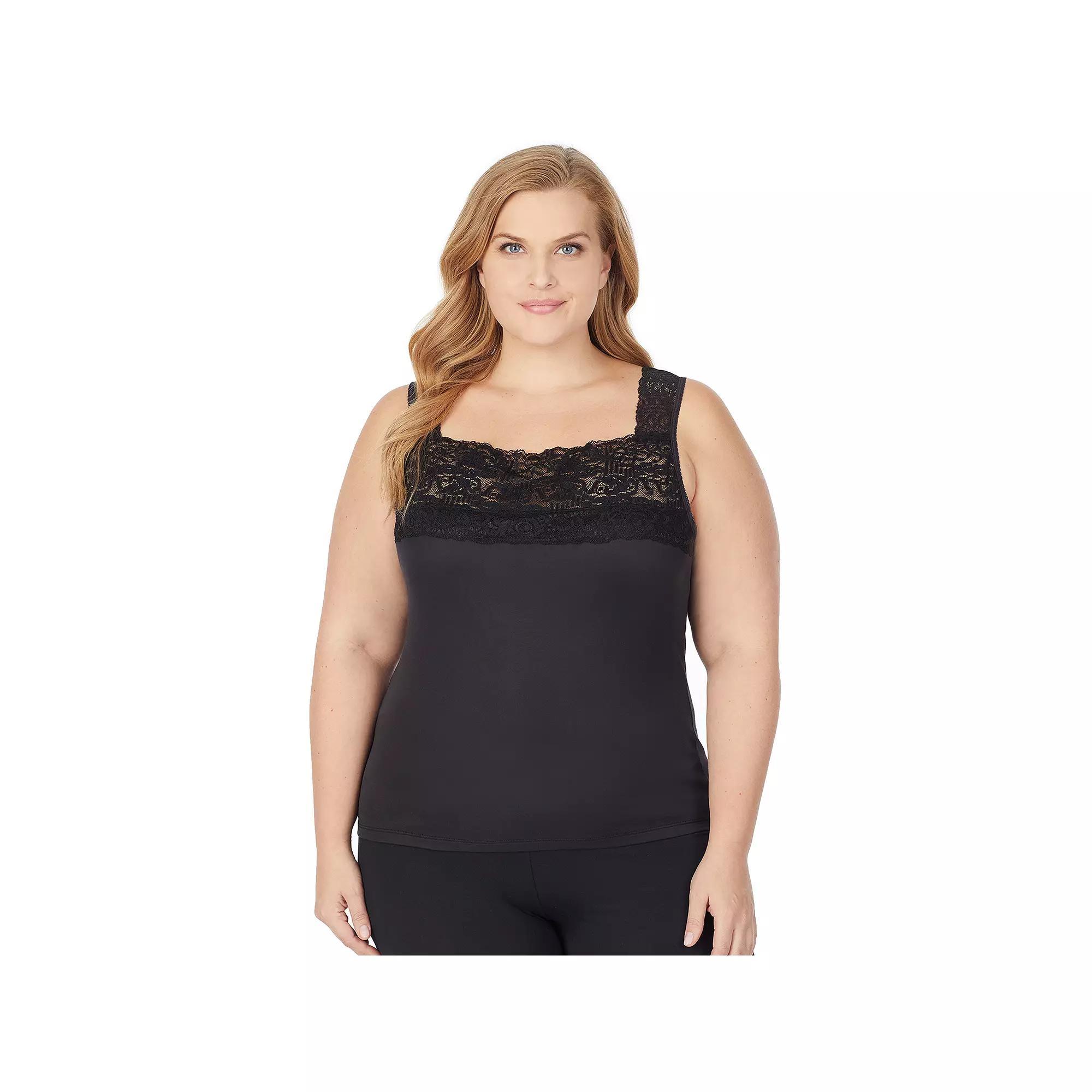 Plus Size Cuddl Duds SofTech Lace-Trim Squareneck Tank Top, Womens Product Image