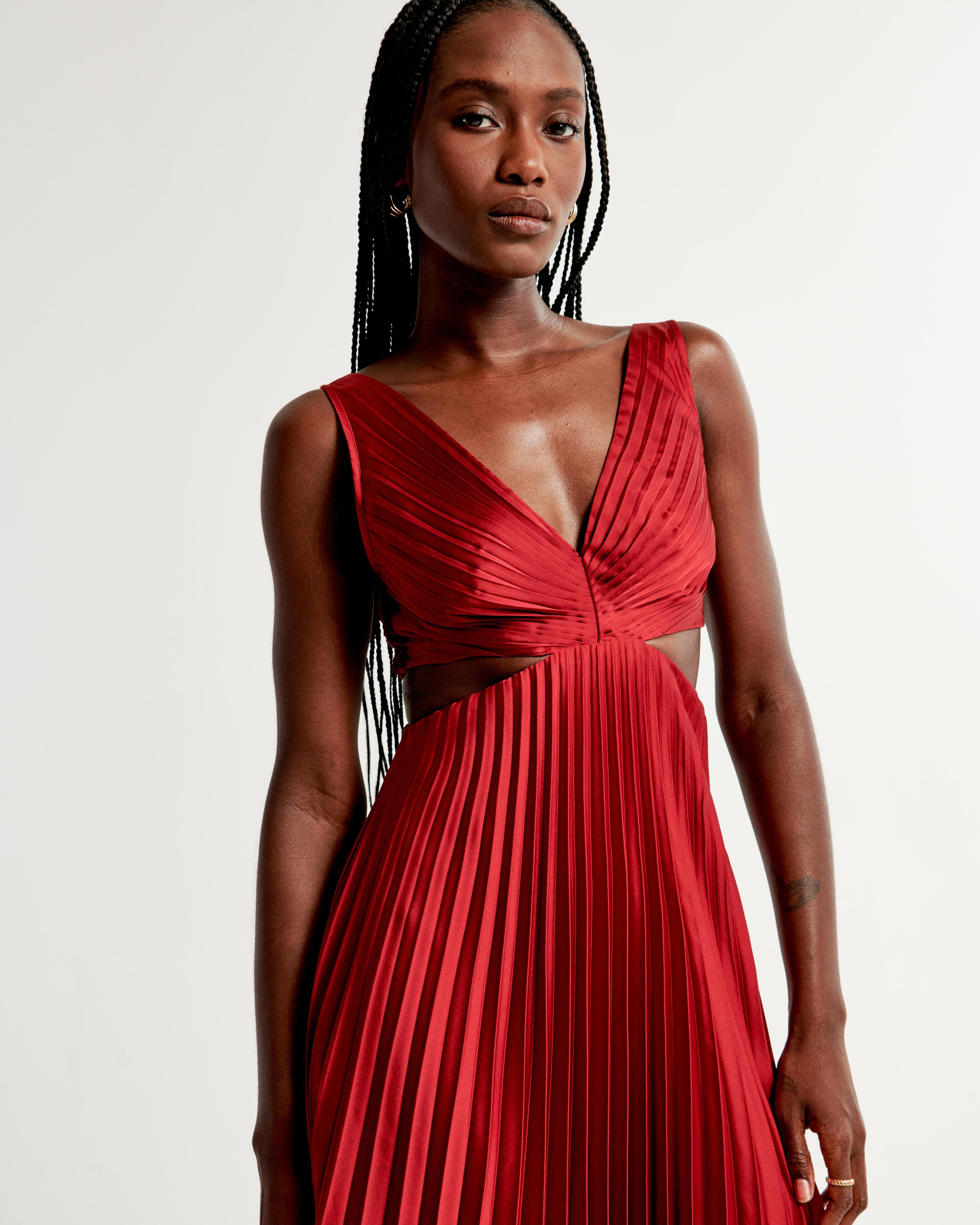 The A&F Giselle Pleated Cutout Maxi Dress Product Image