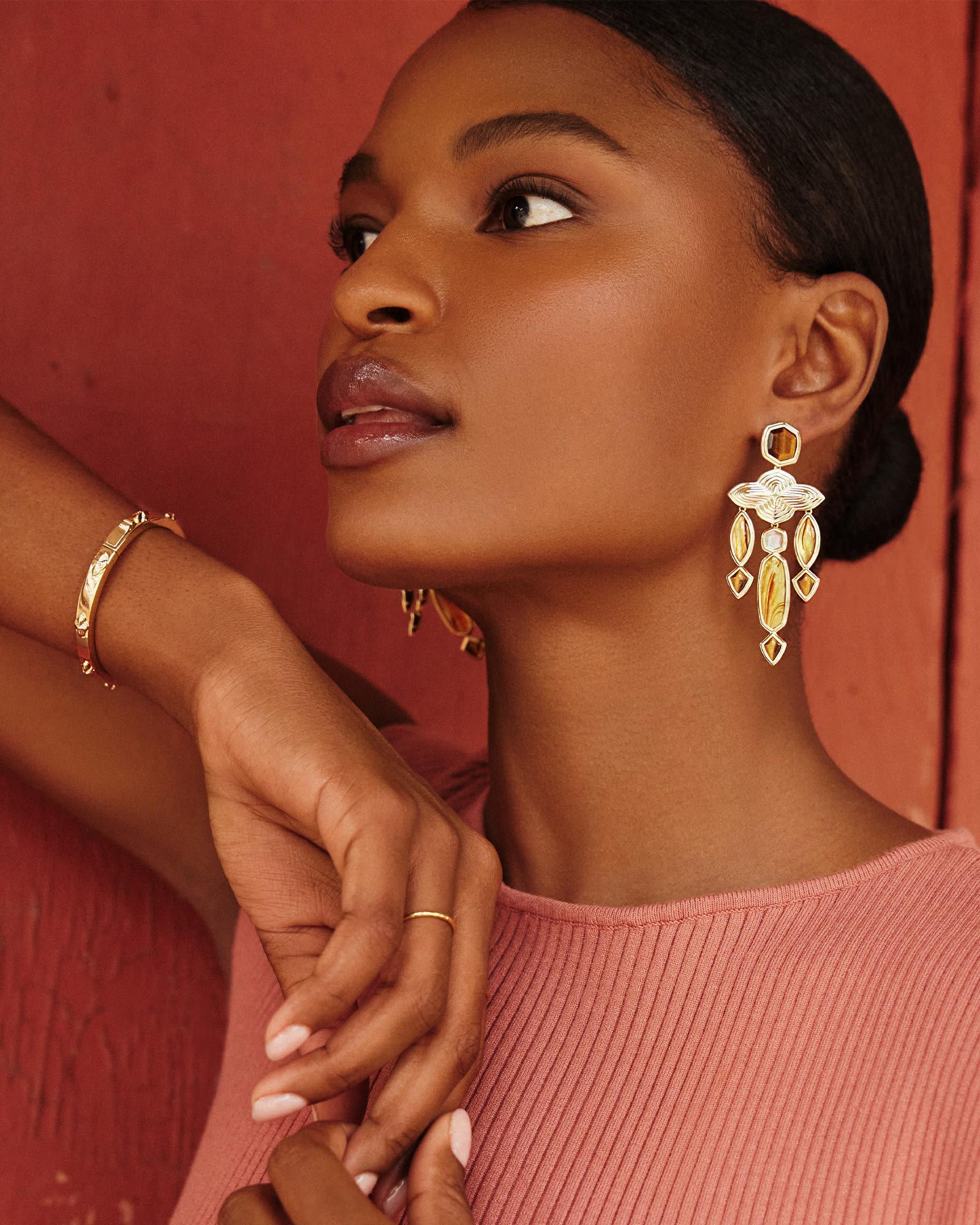 Monica Gold Statement Earrings in Brown Mix Product Image