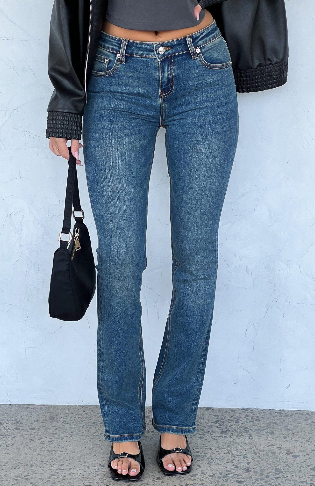 Wait For No One Low Rise Bootleg Jeans Mid Vintage Blue Product Image