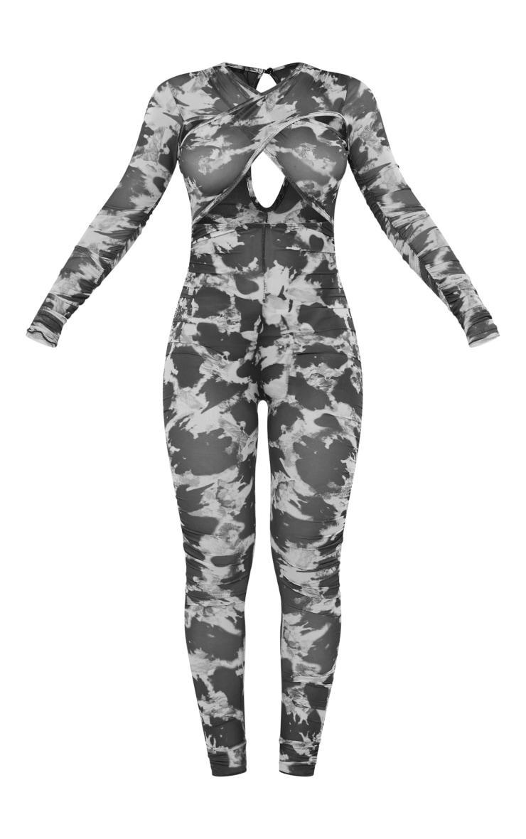 Multi Cross Front Mesh Ruched Jumpsuit Product Image