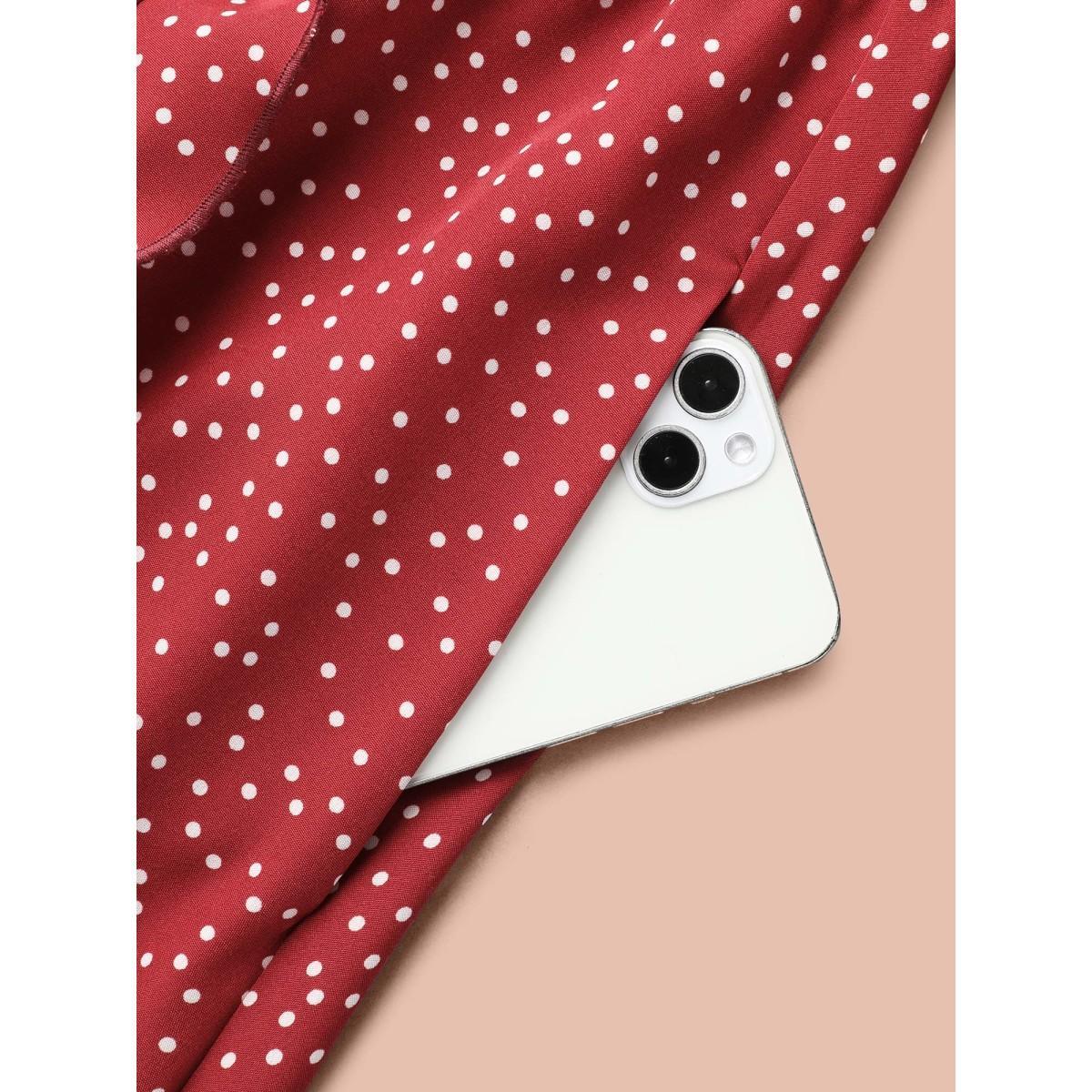 Plus Size Polka Dots Waist-Tie Ruffled Midi Dress Scarlet Women Romantic Overlapping V-neck Elbow-length sleeve Curvy BloomChic 26/4X Product Image