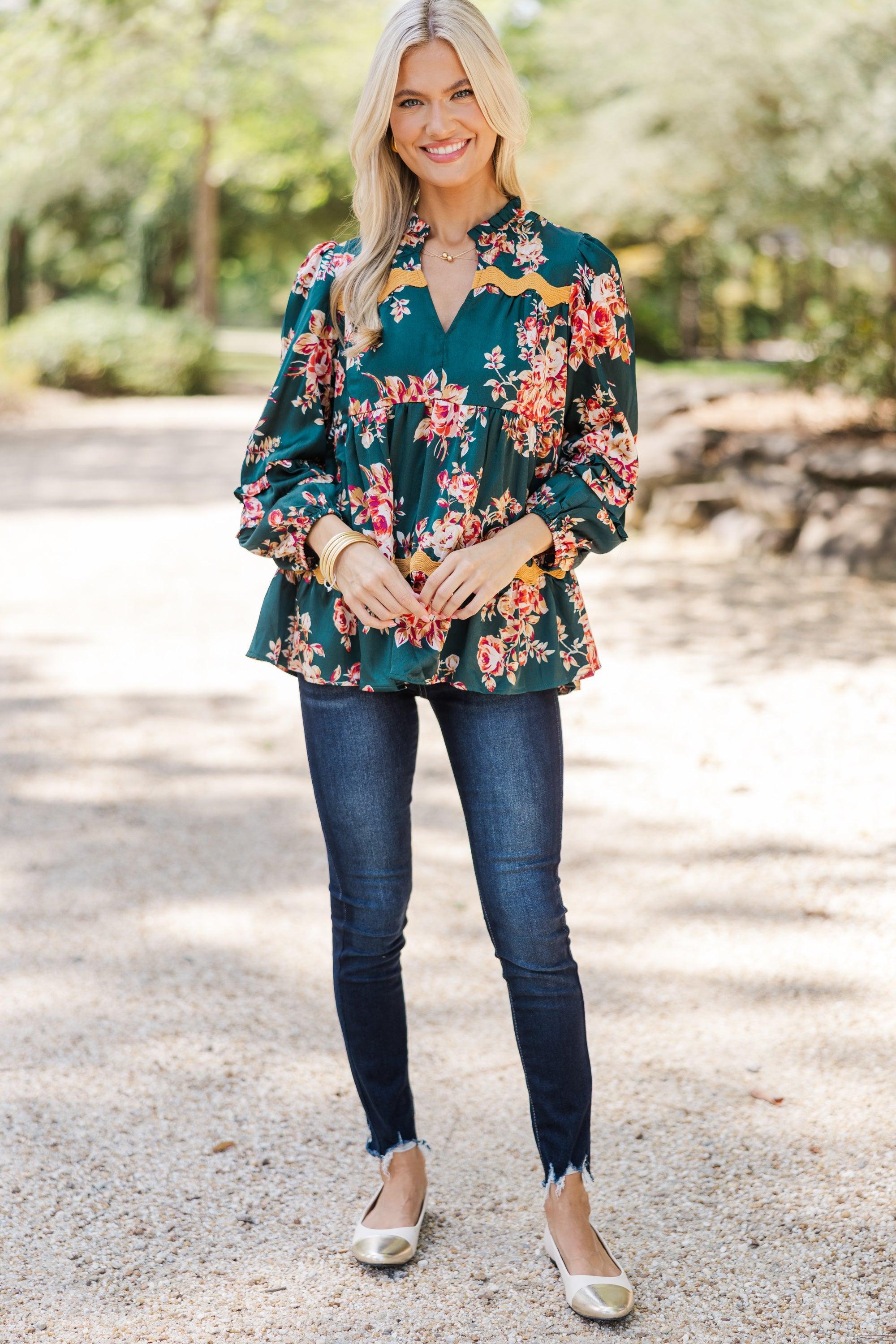 Everyday Joy Hunter Green Floral Blouse Female Product Image