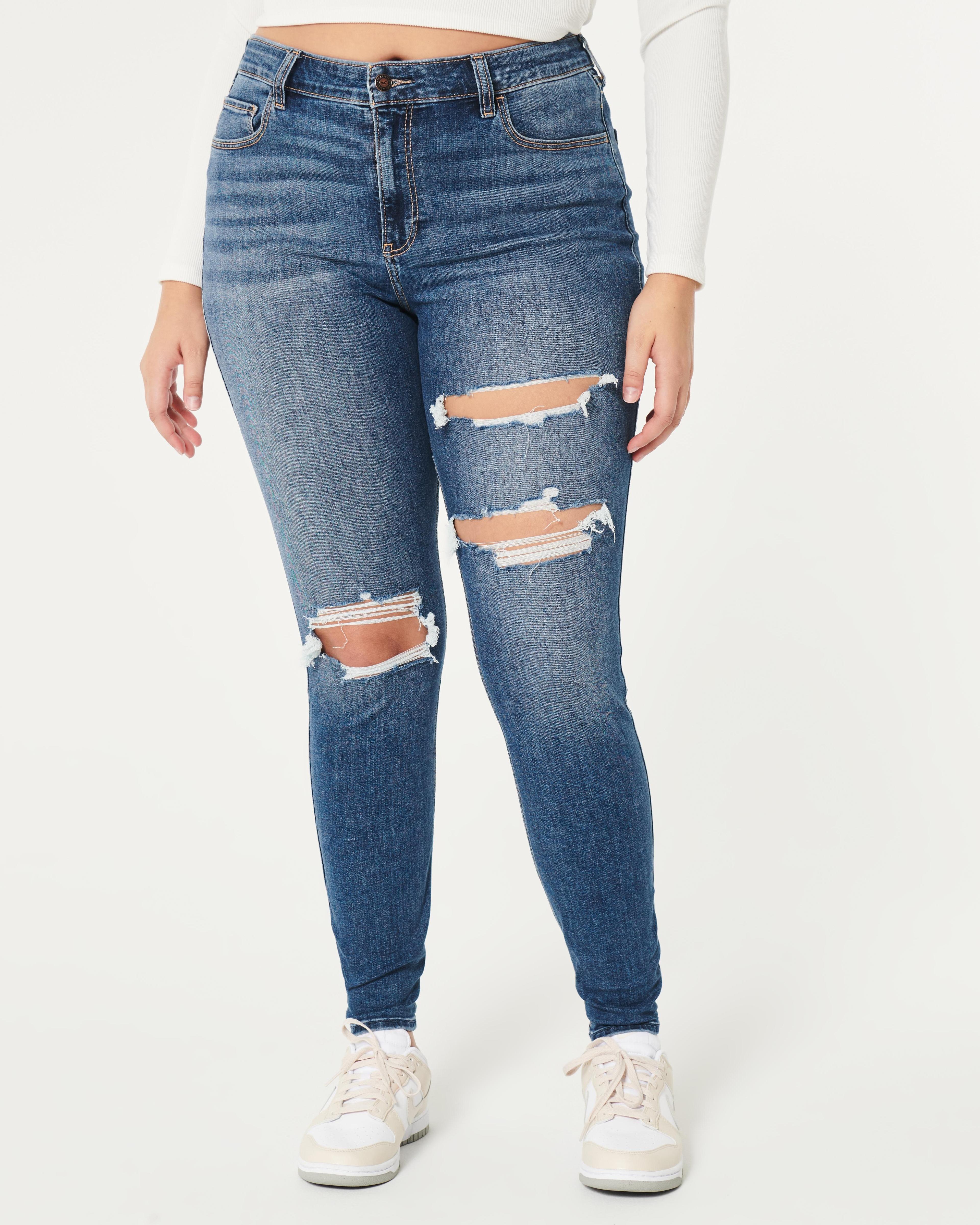 Curvy High-Rise Ripped Dark Wash Super Skinny Jeans Product Image