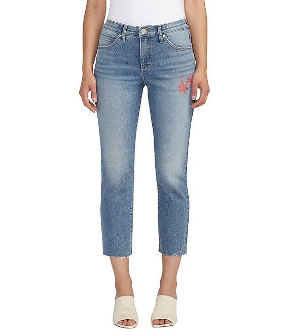 Jag Jeans Ruby Mid Rise Straight Leg Cropped Floral Embroidered Jeans Product Image