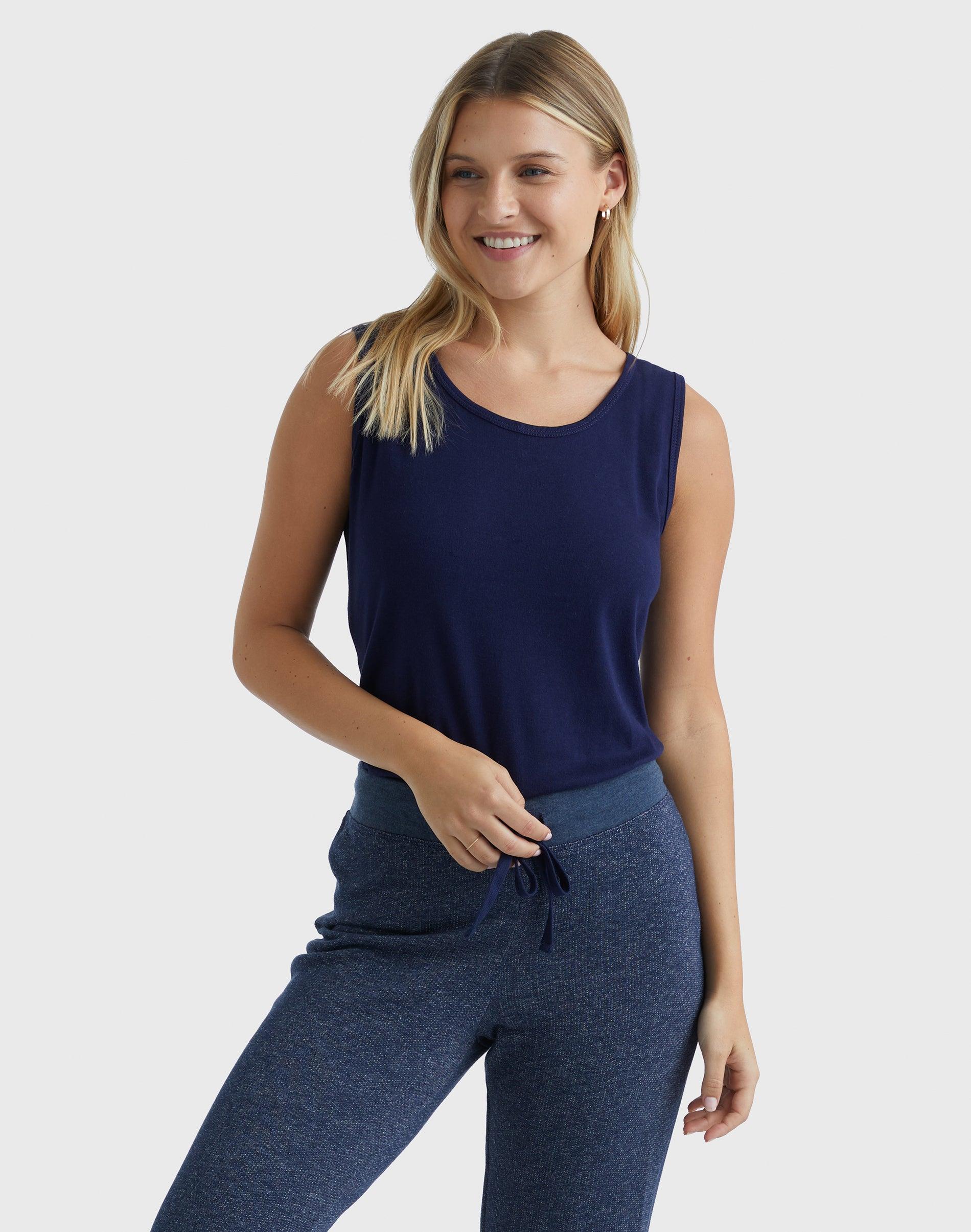 Hanes Mini-Ribbed Cotton Tank Navy S Womens Product Image