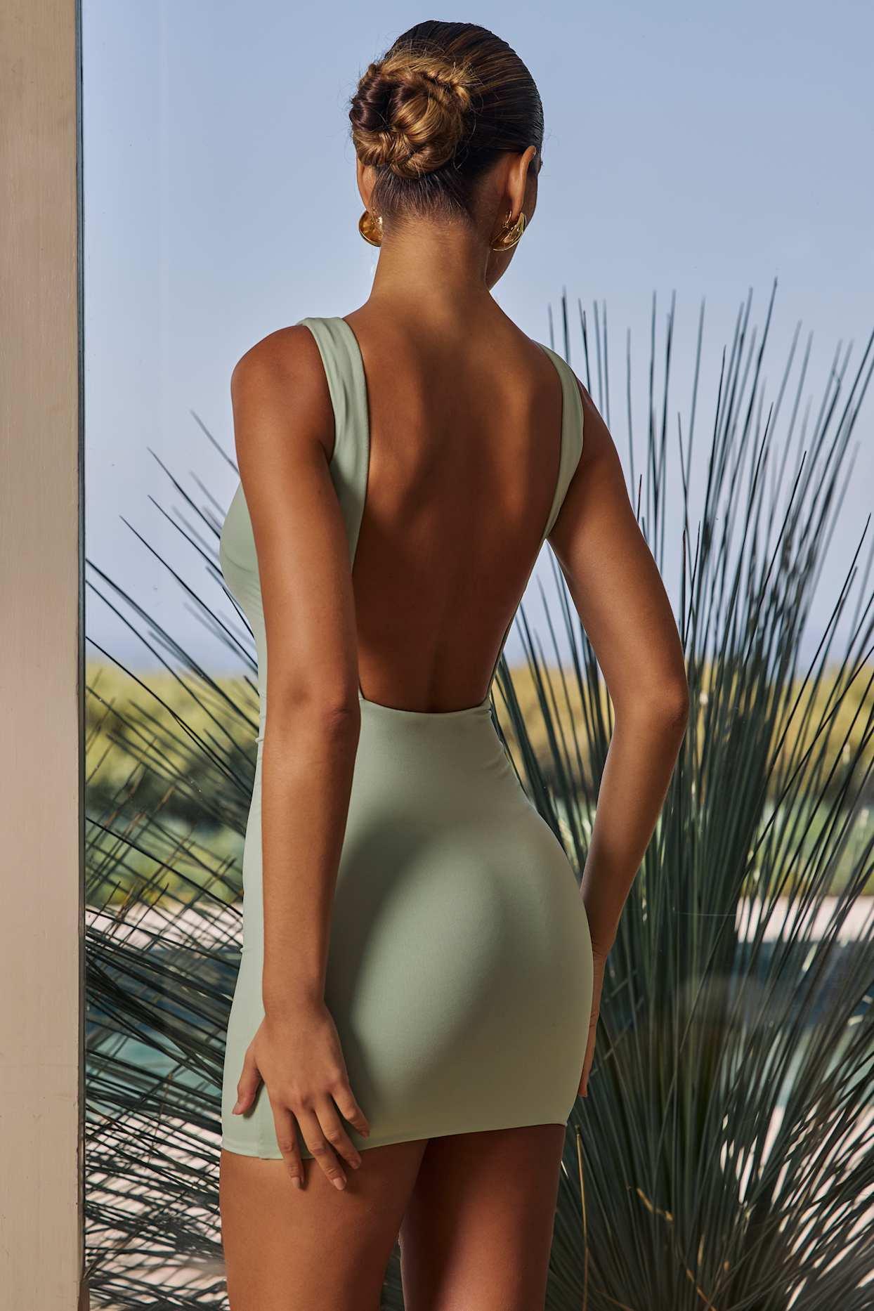 Draped Open-Back Mini Dress in Green Product Image