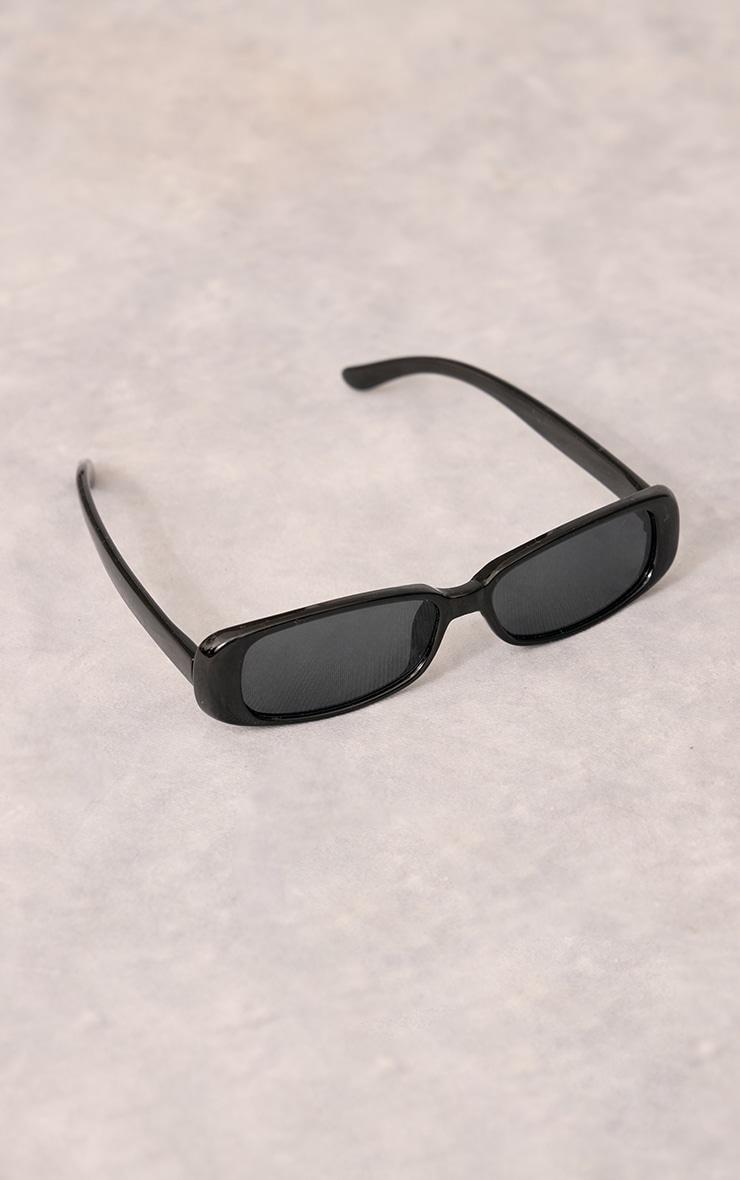 Black Ultra Slim Rounded Rectangular Sunglasses Product Image