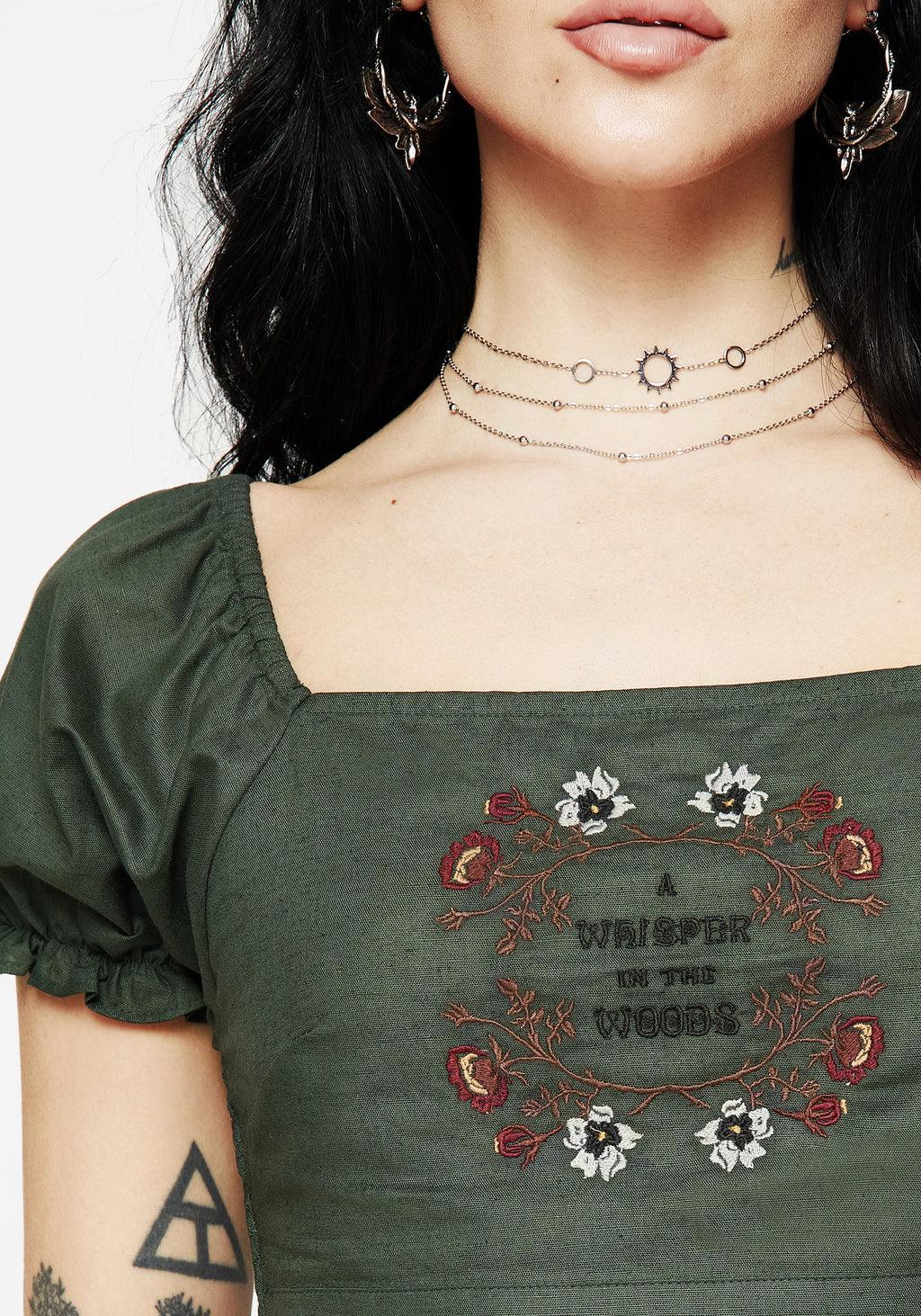 Whisper Embroidered Linen-Blend Smock Crop Top Product Image