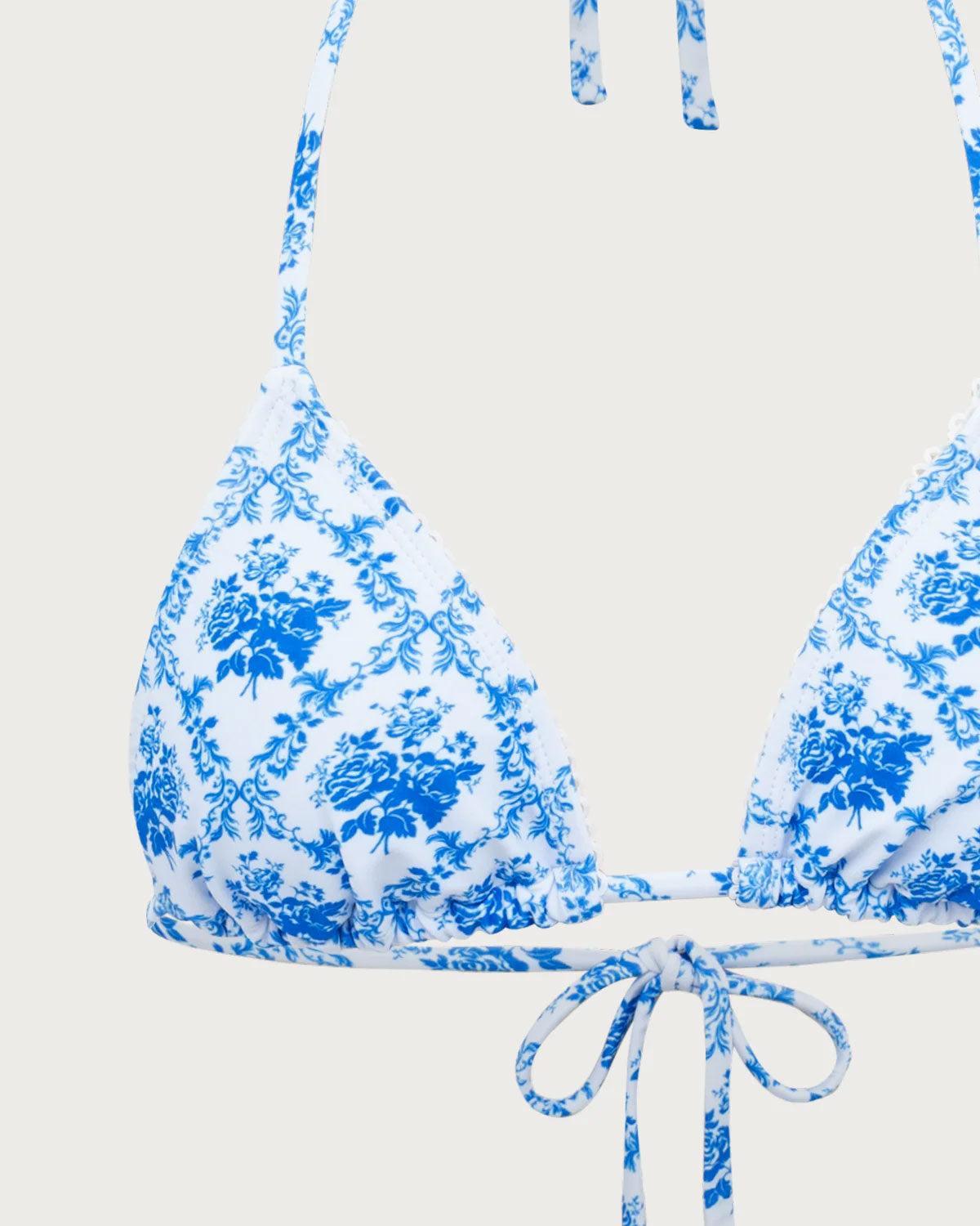 Blue Floral Halter Bikini Set Product Image