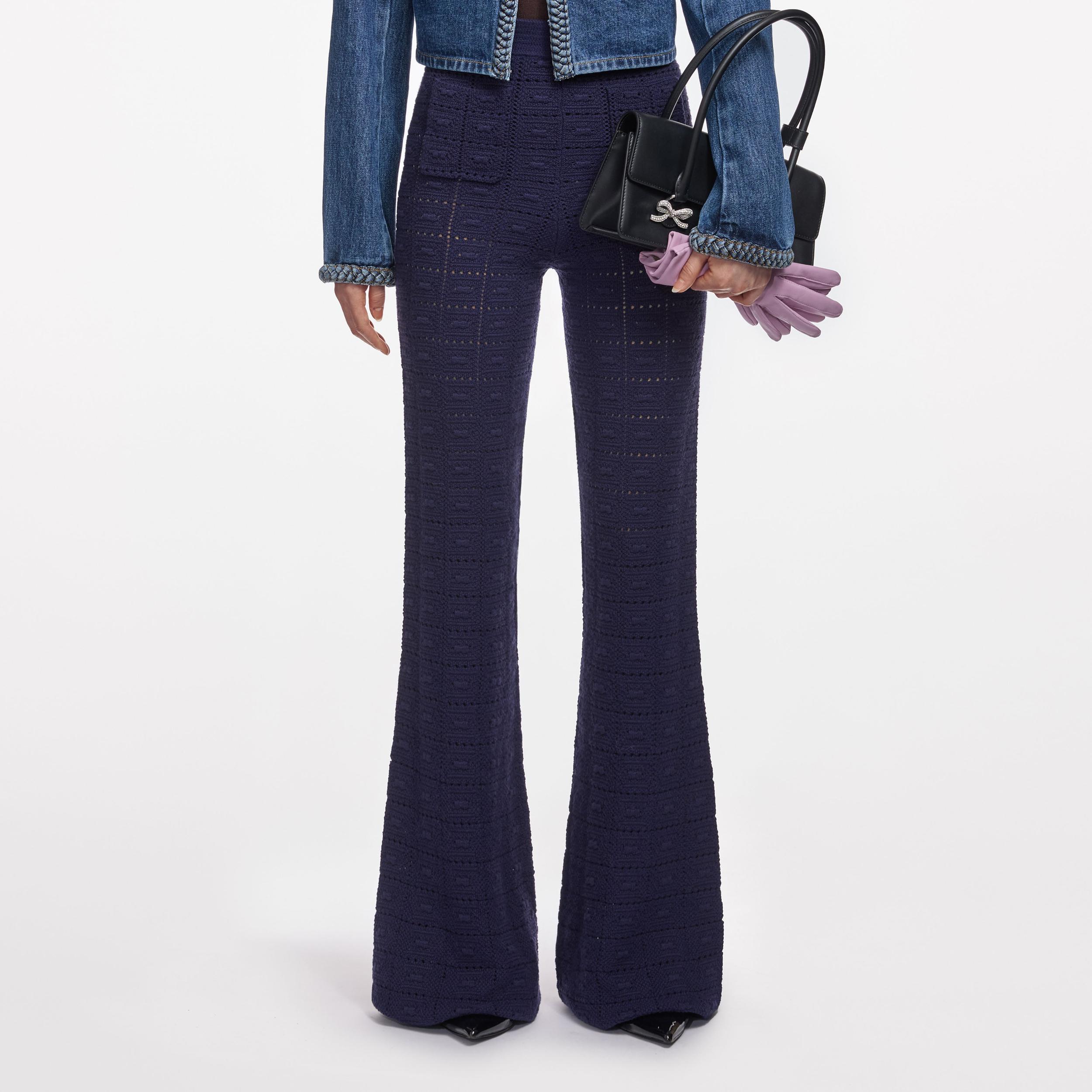 Navy Pointelle Knit Trousers Product Image