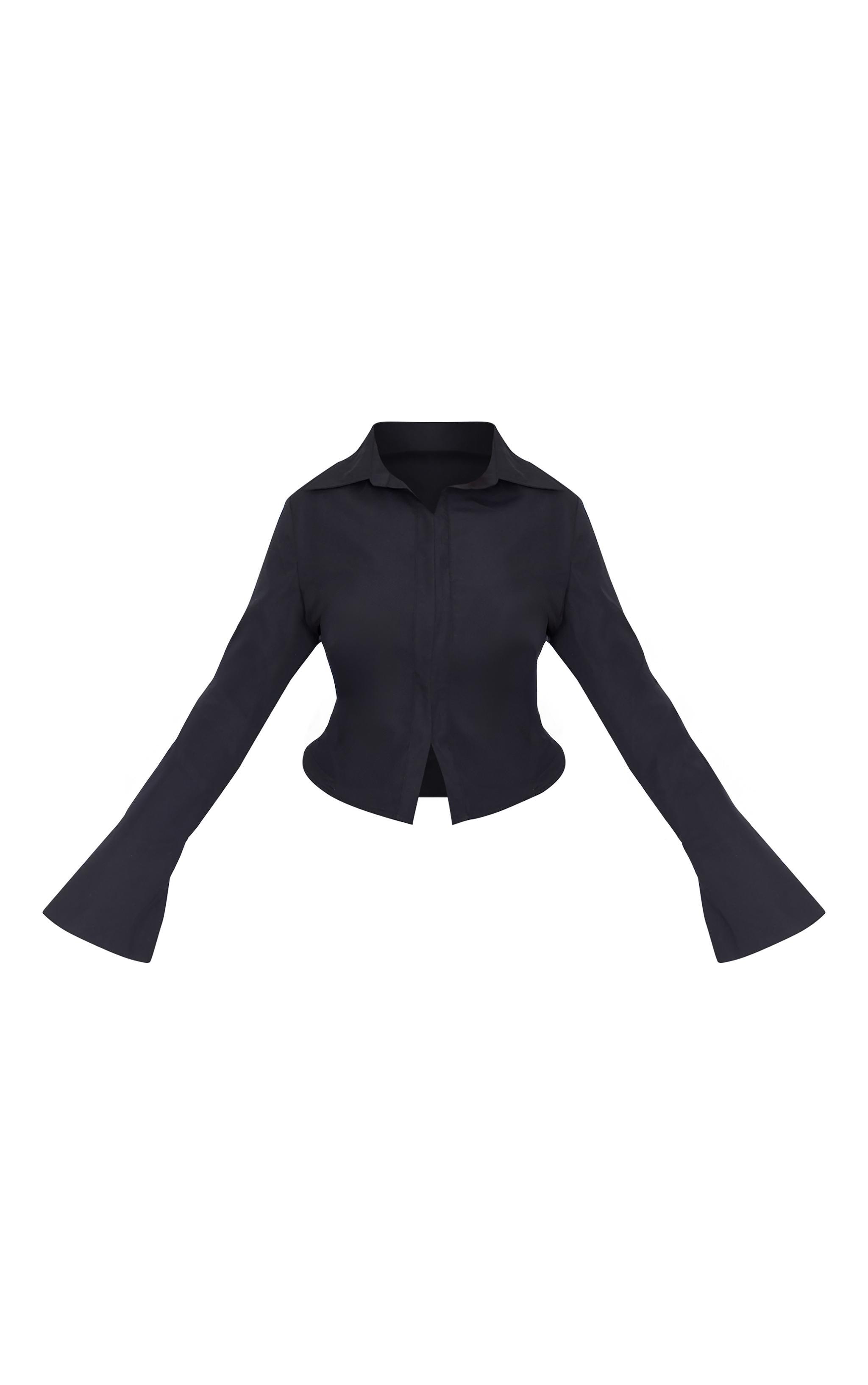 Plus Black Hook And Eye Flare Sleeve Shirt Product Image