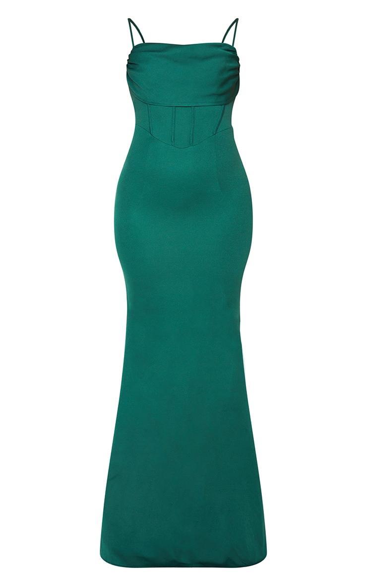 Emerald Green Corset Draped Strappy Bridesmaid Dress Product Image