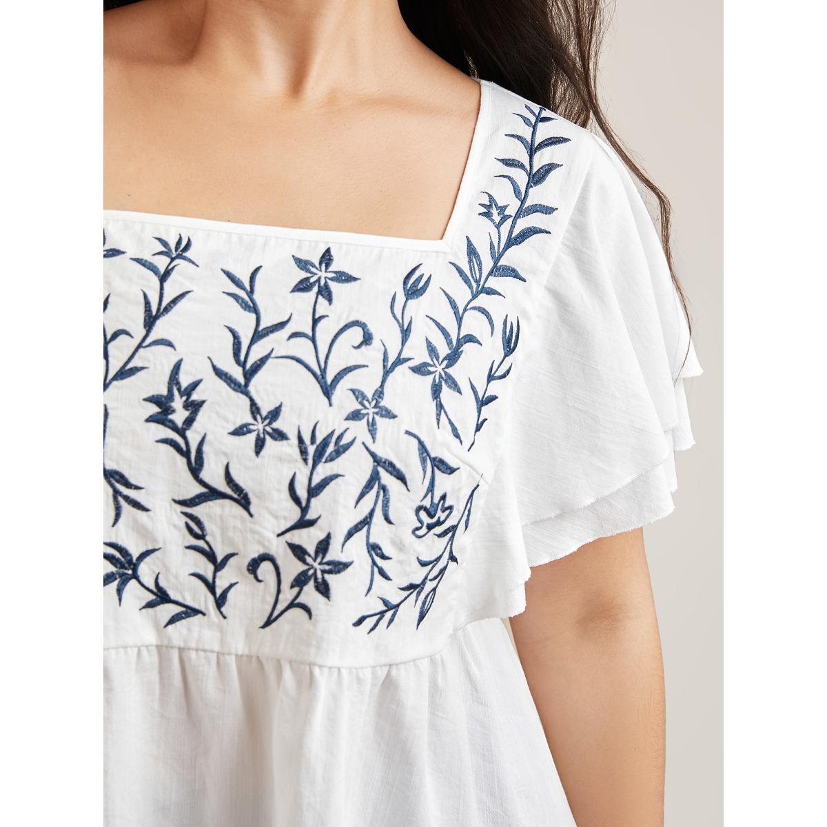 Plus Size Originalwhite Embroidered Layered Flutter Sleeve Blouse Women Resort Cap Sleeve Square Neck Vacation Blouses BloomChic 12/L Product Image