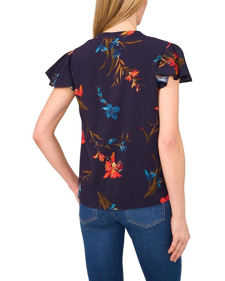 Short Sleeve Button Front Lace Trim Top Product Image