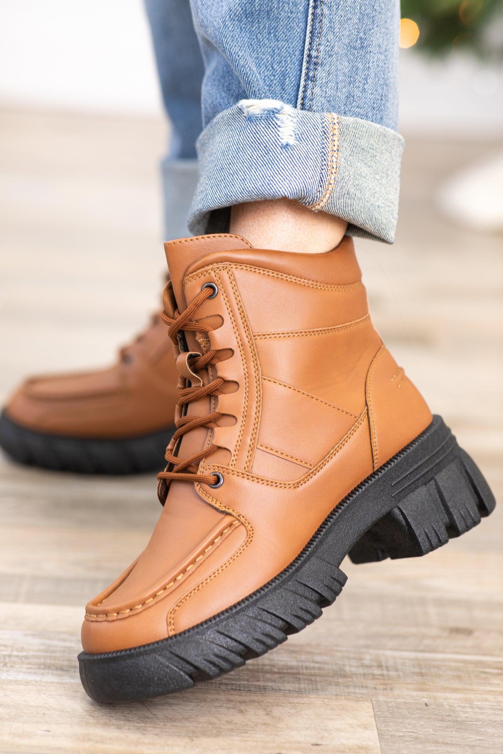 Brown Lace Up Boots With Black Lug Sole Product Image