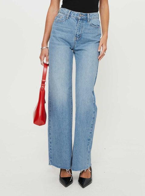 Henesey High Rise Straight Leg Jeans Mid Blue Wash Product Image