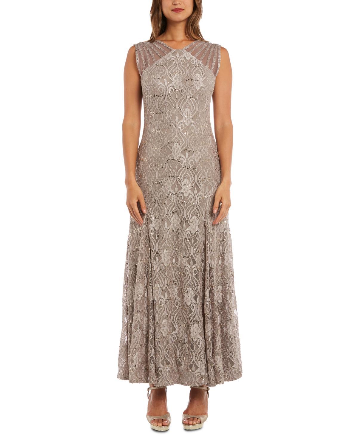 R  M Richards Petite Size Sleeveless Lace Round Neck Fit and Flare Dress Product Image