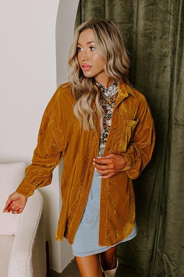 Pure Heart Velvet Button Up In Mustard Product Image