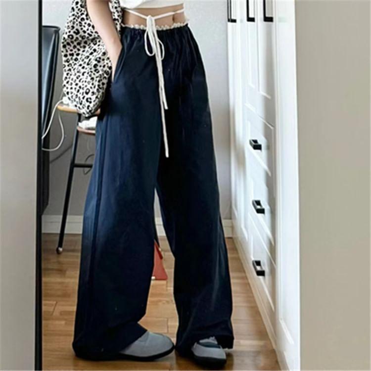 Low Waist Plain Wide Leg Pants Product Image