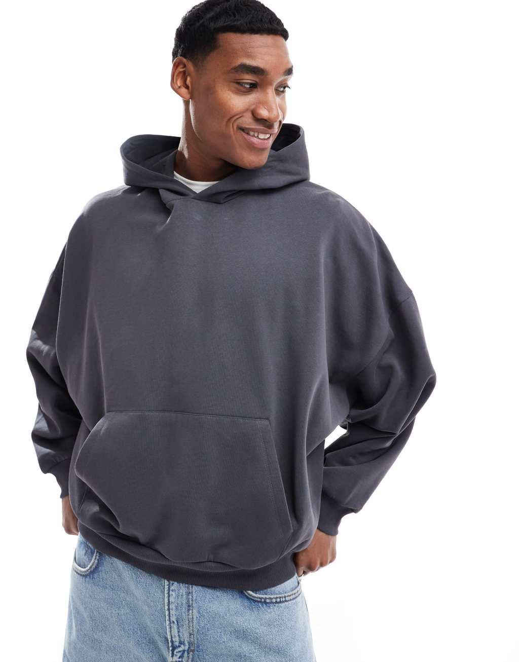 ASOS DESIGN extreme oversized hoodie with back print and acid wash in charcoal Product Image