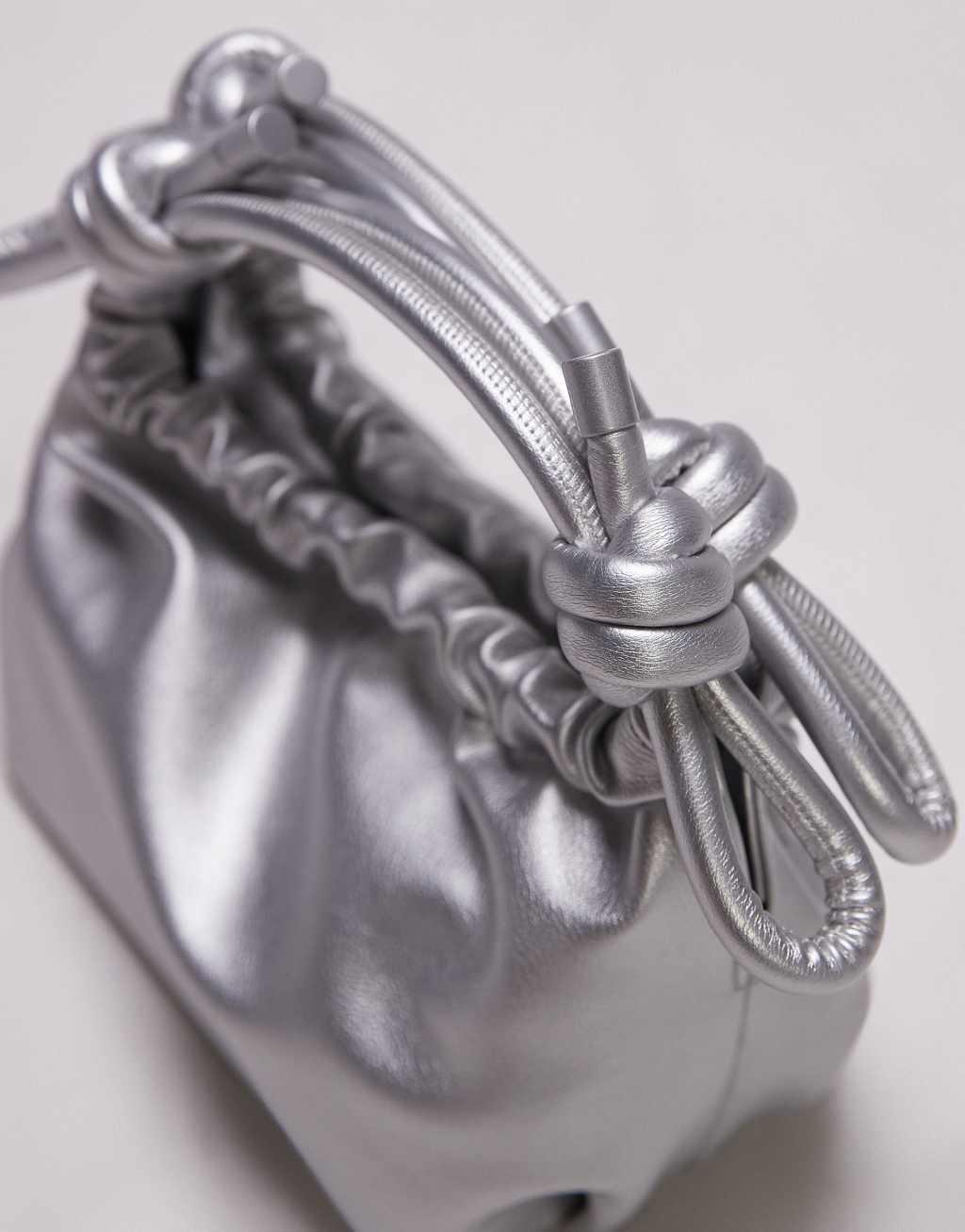 Topshop Gina grab bag with knotted handle in silver Product Image