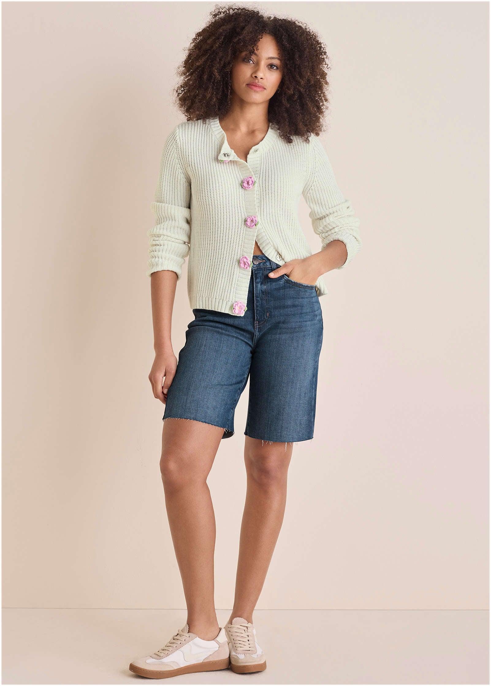 Rose Button Cardigan - Off White Product Image