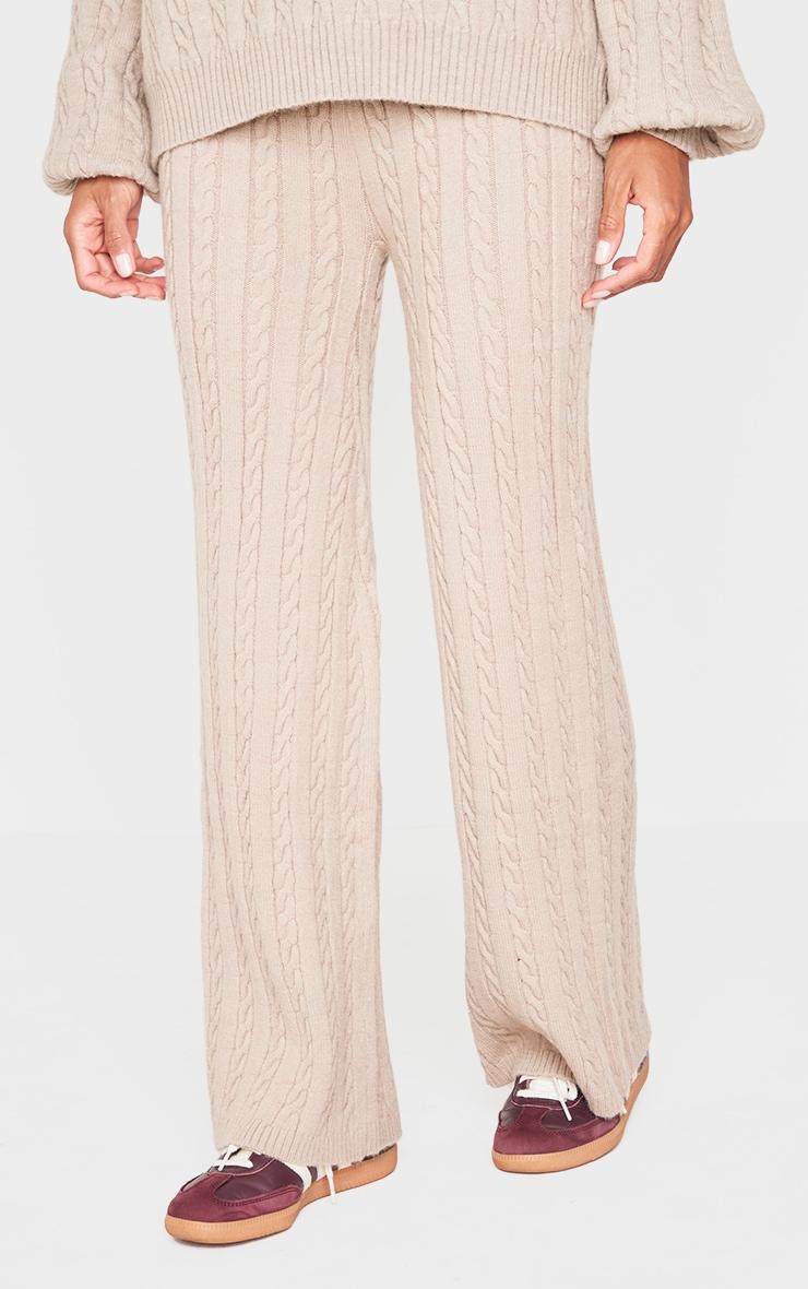 Mocha Cable Knit Wide Leg Pants Product Image