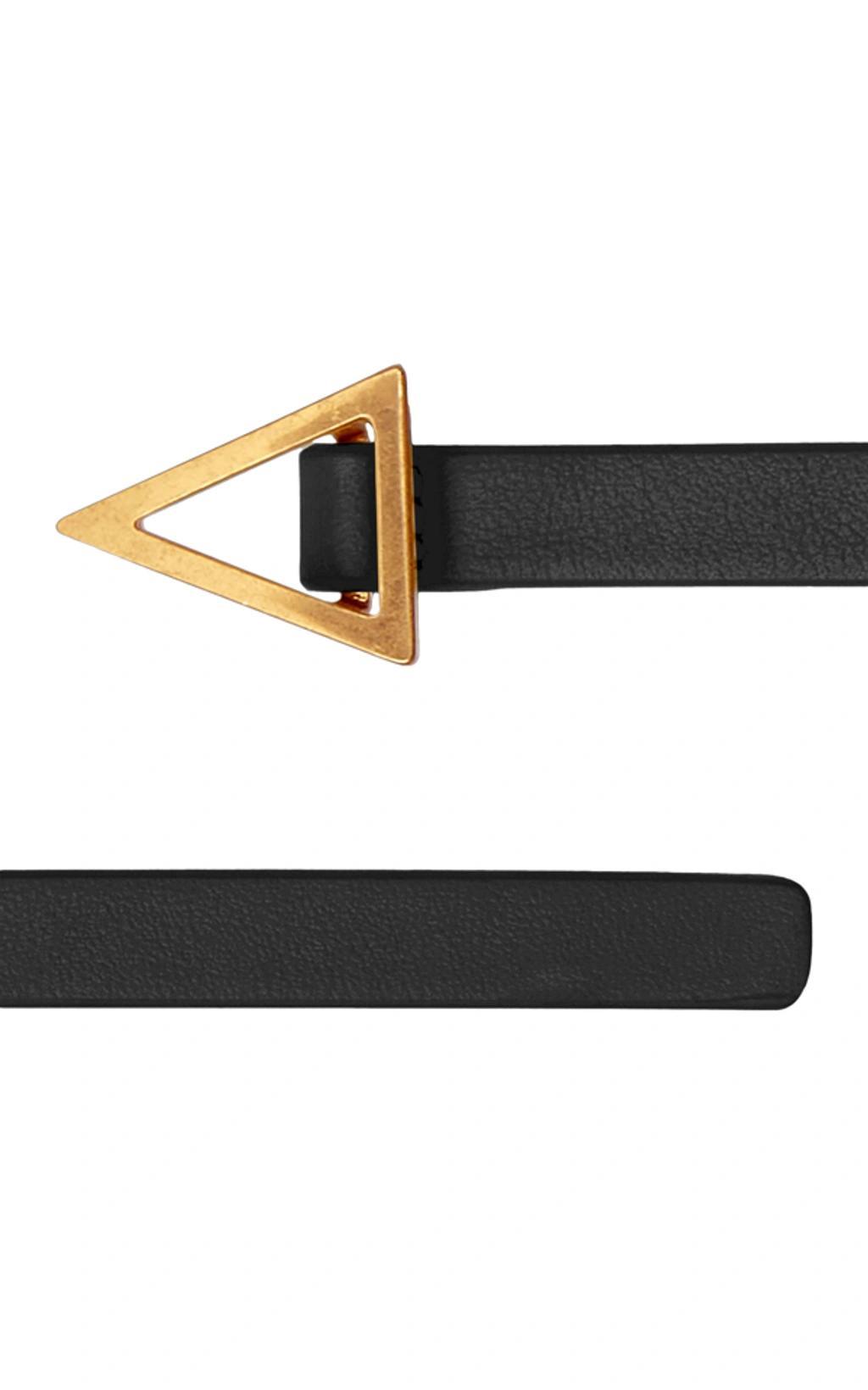 BOTTEGA VENETA Triangle Buckle Skinny Leather Belt In Black Gold Product Image