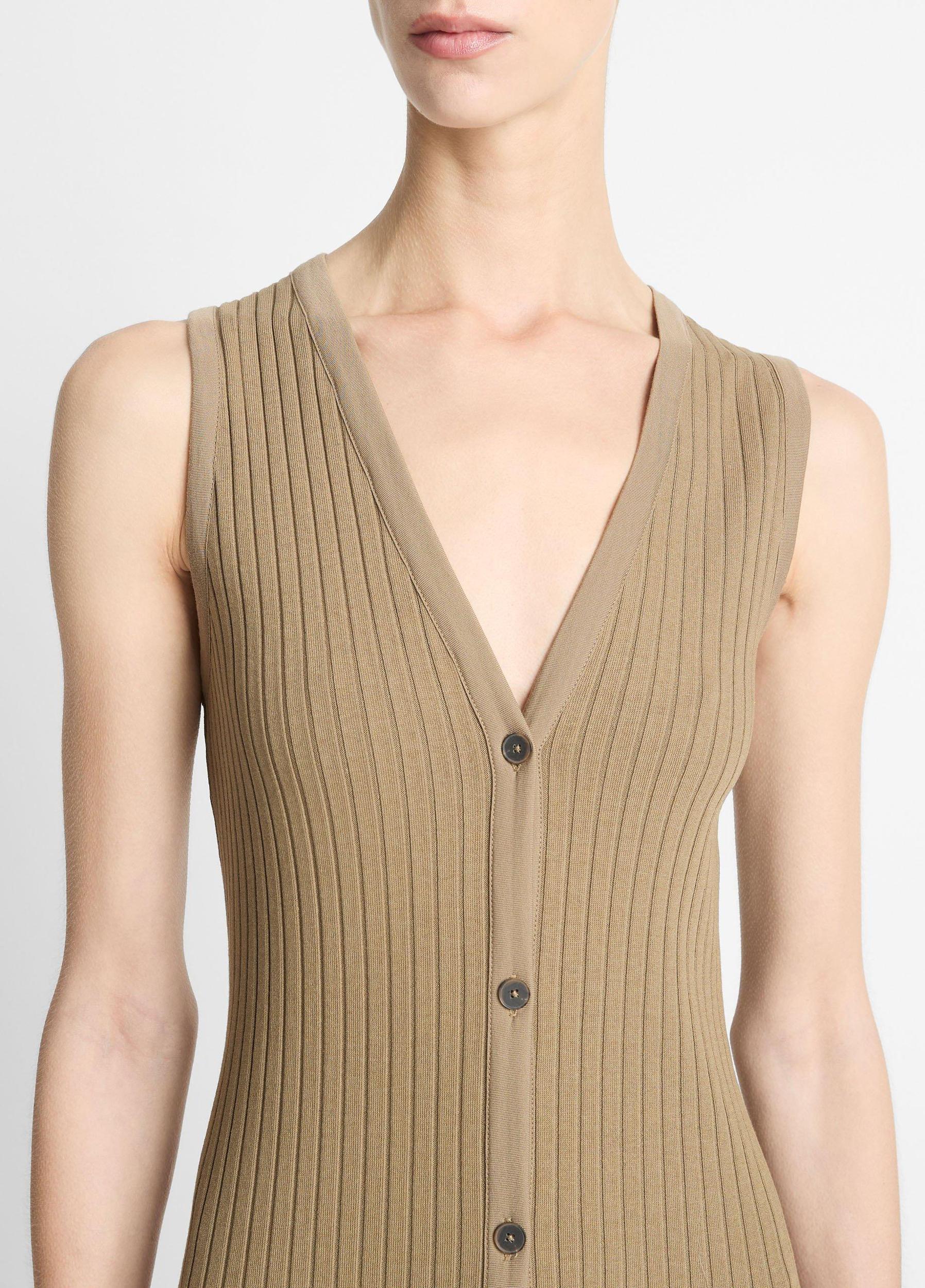Ribbed Cotton-Blend Button-Front Dress Product Image