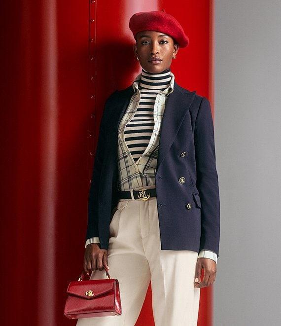 Lauren Ralph Lauren Double Breasted Wool Crepe Notch Lapel Long Sleeve Blazer Product Image