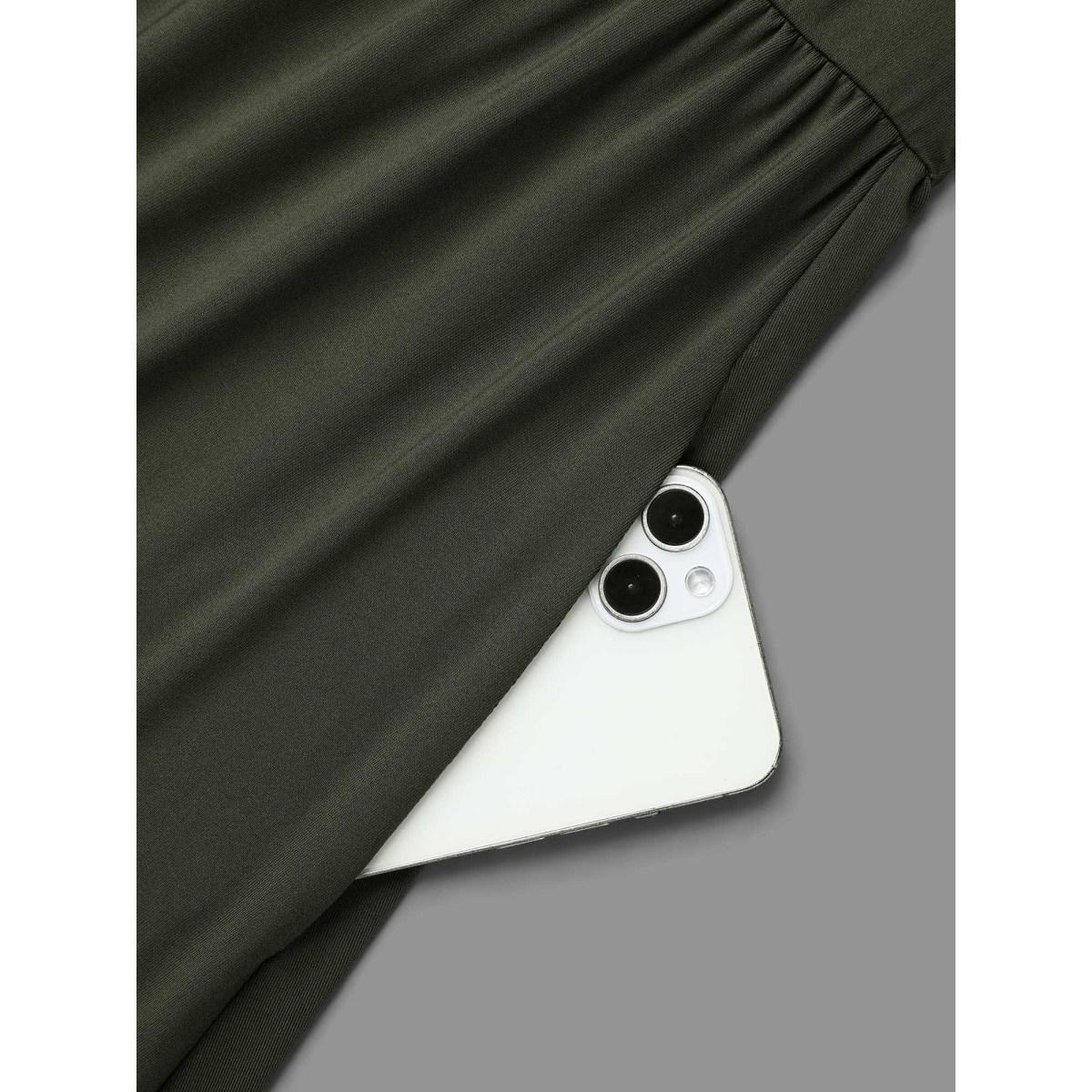 Plus Size Sheer Chiffon Textured Waist-Defined Midi Dress ArmyGreen Women Elegant Texture Round Neck Extra Long Sleeve Curvy BloomChic 28/5X Product Image