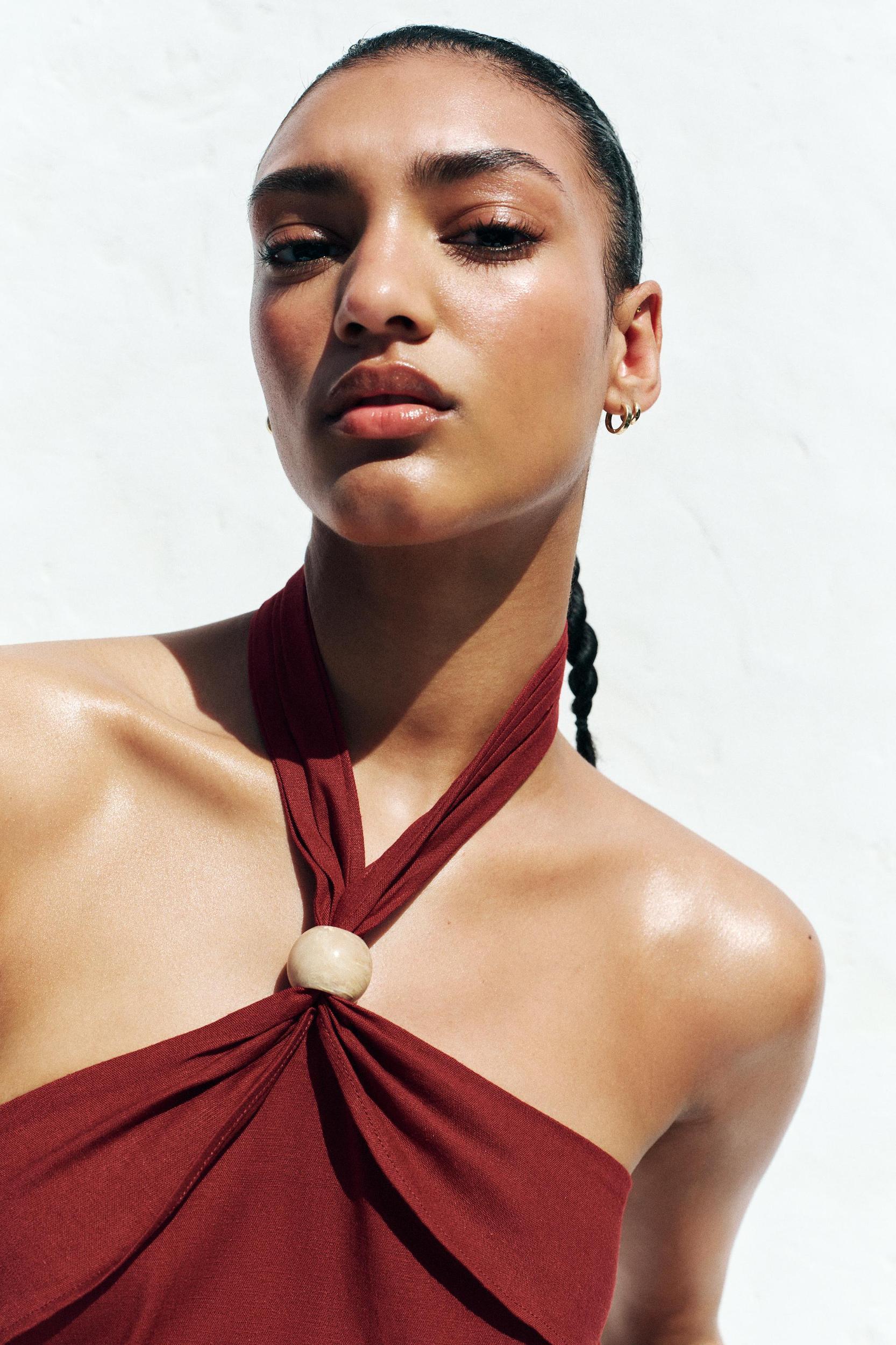 LINEN HALTER MIDI DRESS Product Image