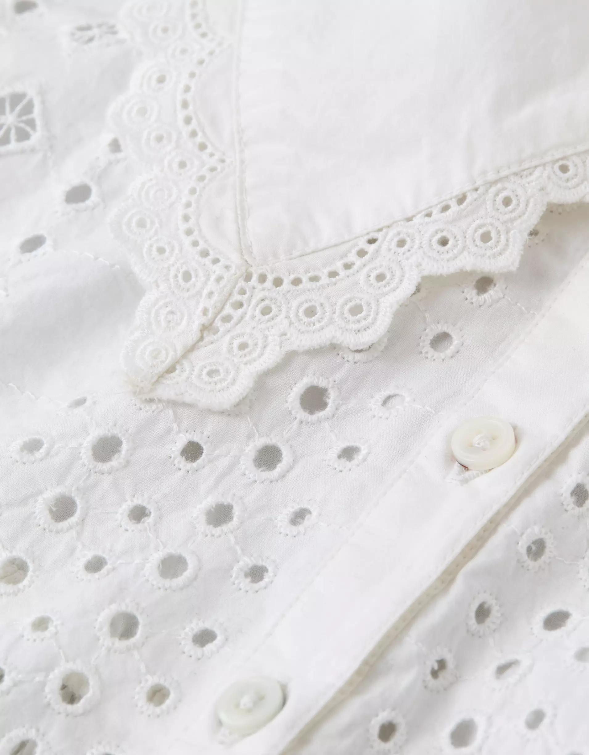 AE Short-Sleeve Ruffle Collar Eyelet Crop Top Product Image