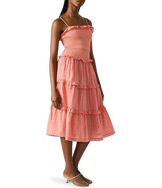 Steve Madden Nash Square Neck Sleeveless Smocked A-Line Drop Waist Midi Dress Product Image