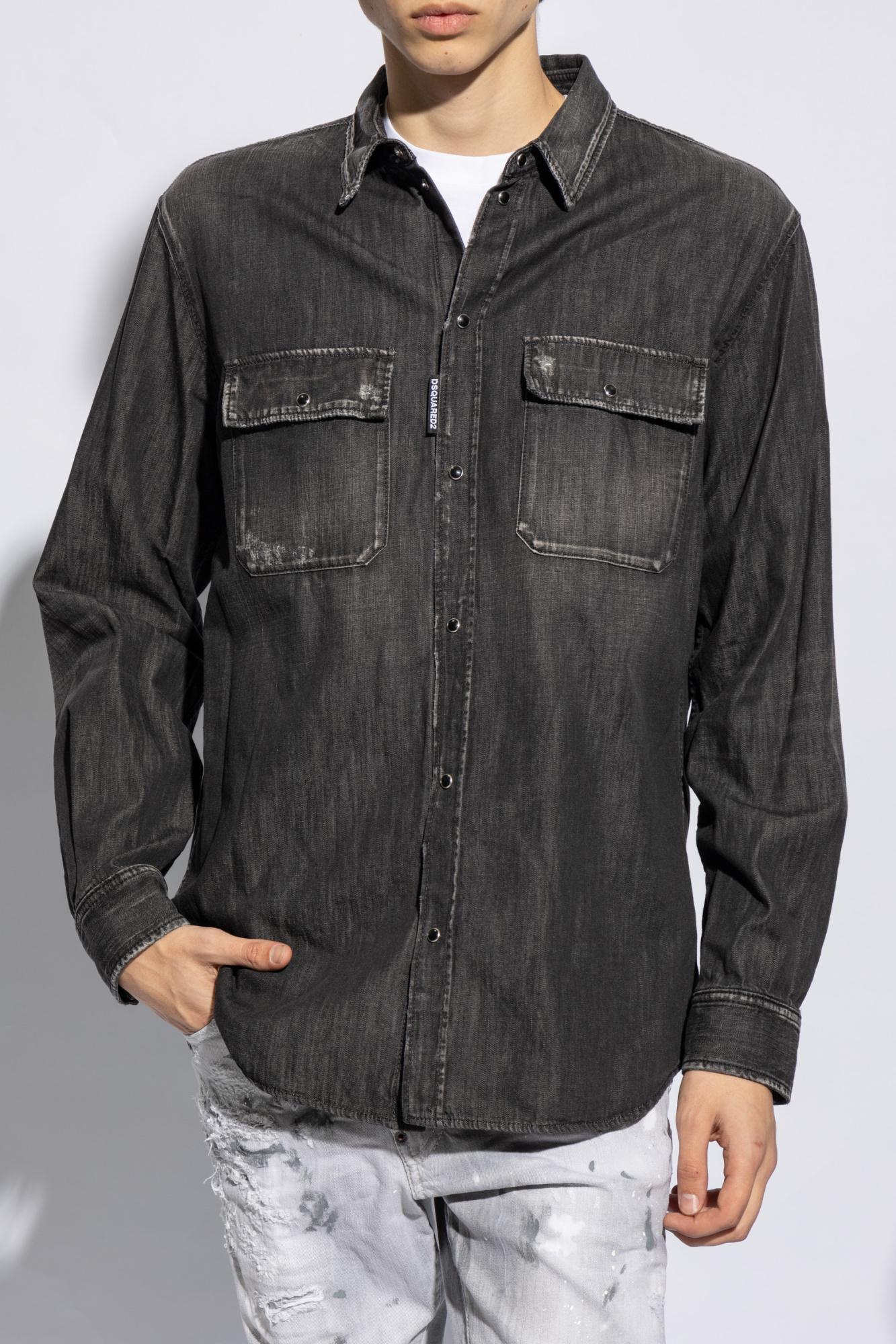 DSQUARED2 Distressed Denim Shirt In Grey Product Image