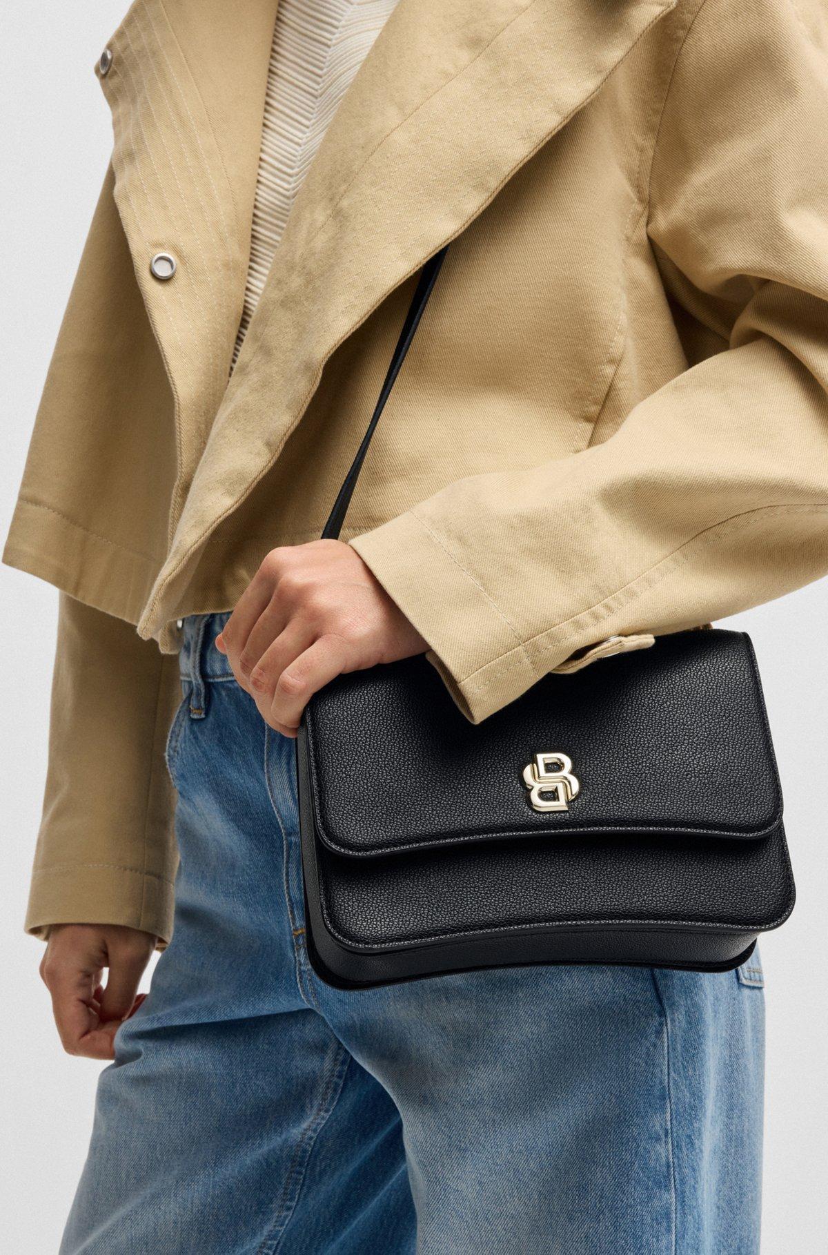 BOSS - Leather crossbody bag with Double B monogram - Black Product Image