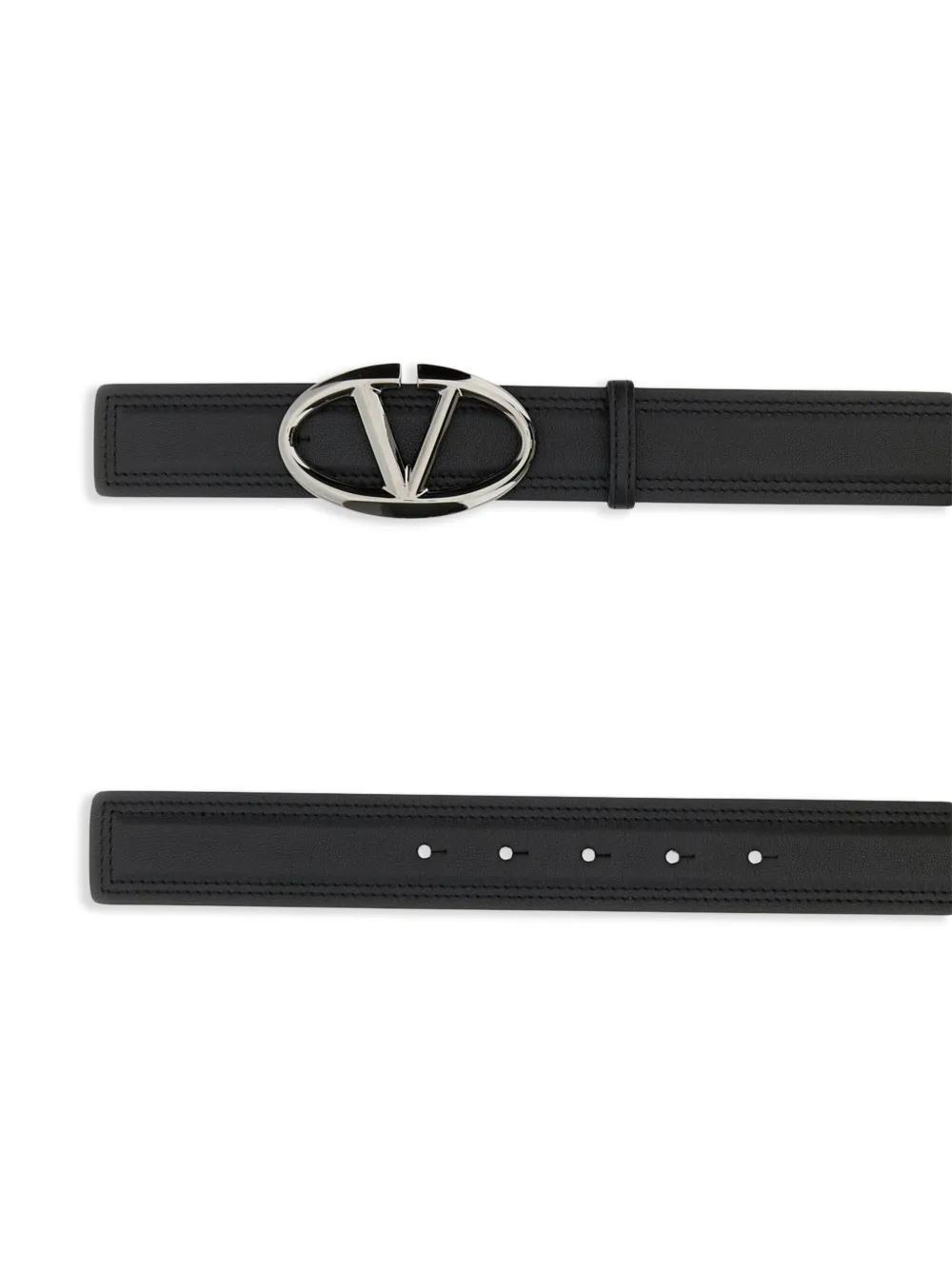 VALENTINO GARAVANI Valentino Luxury Leather Belt With Signature Oval Buckle And Refined Stitching In Black Product Image