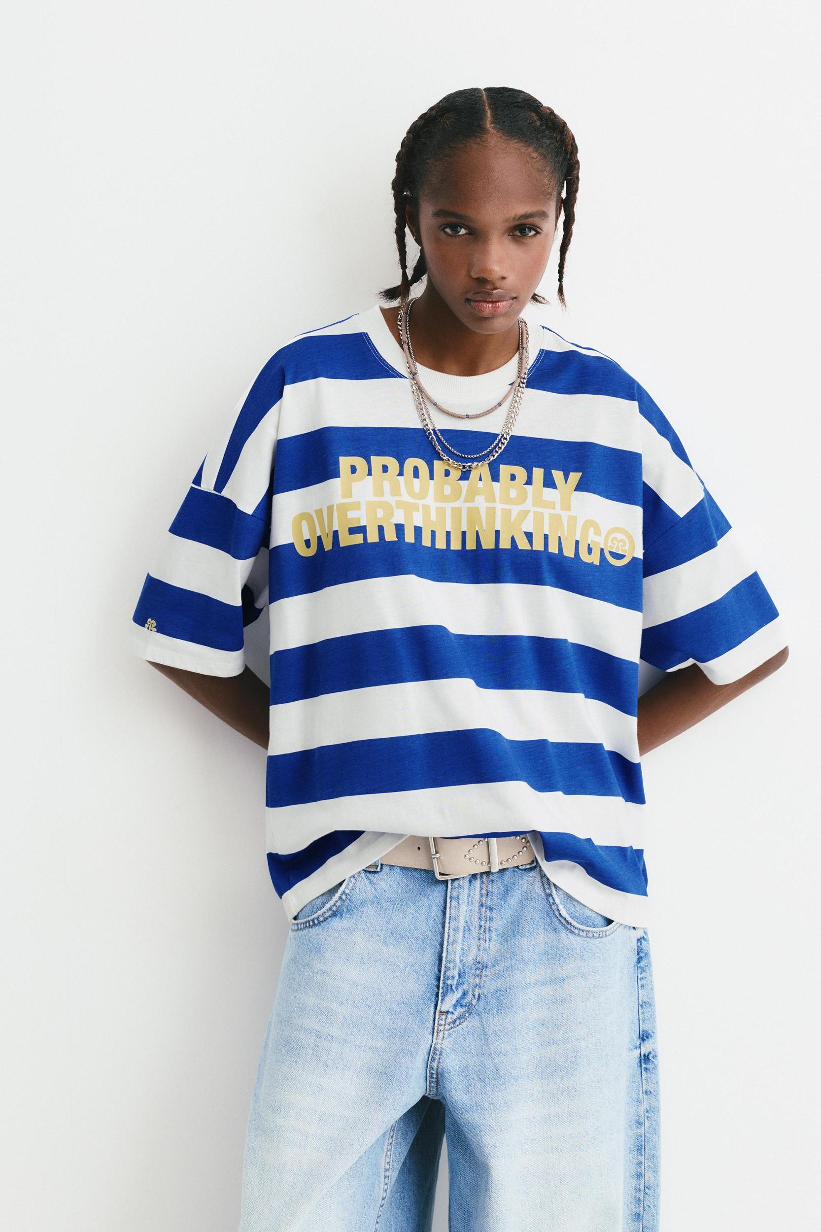 Striped T-shirt with slogan Product Image