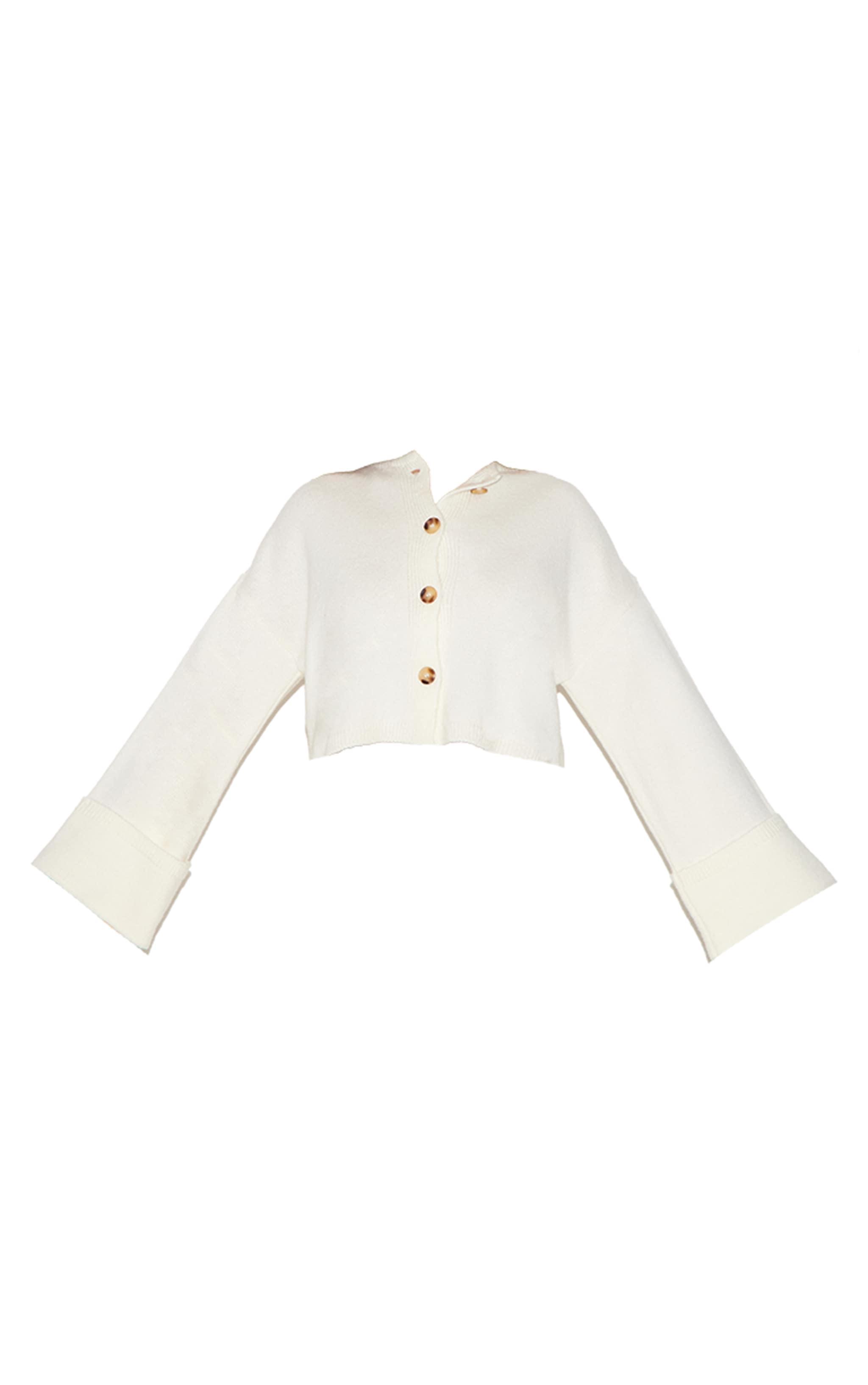 Cream Turn Up Sleeve Knit Cardigan Product Image