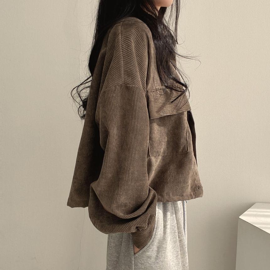 Plain Corduroy Loose-Fit Crop Shirt Jacket Product Image