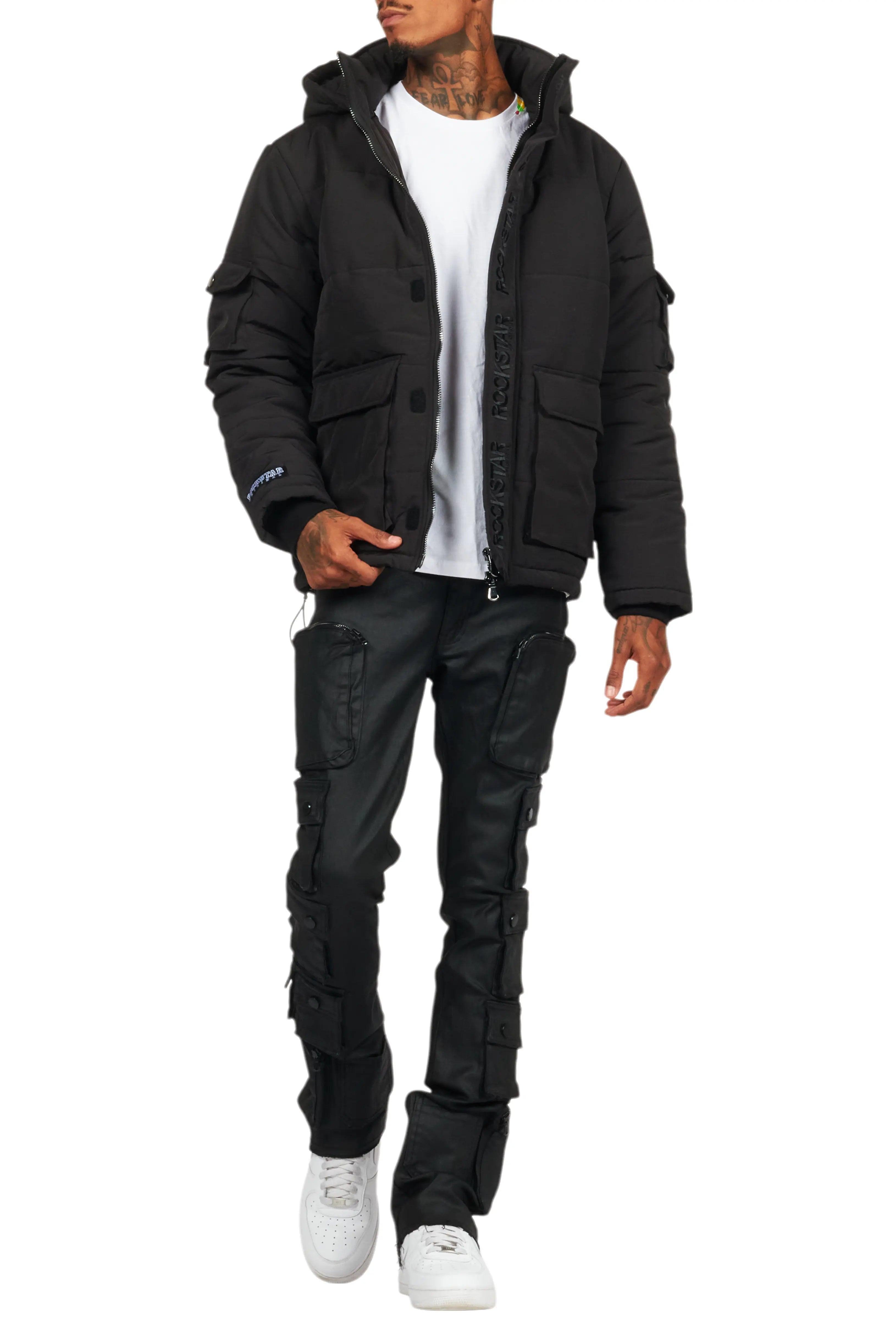 Konrad Black Coated Stacked Flare Jean Male Product Image