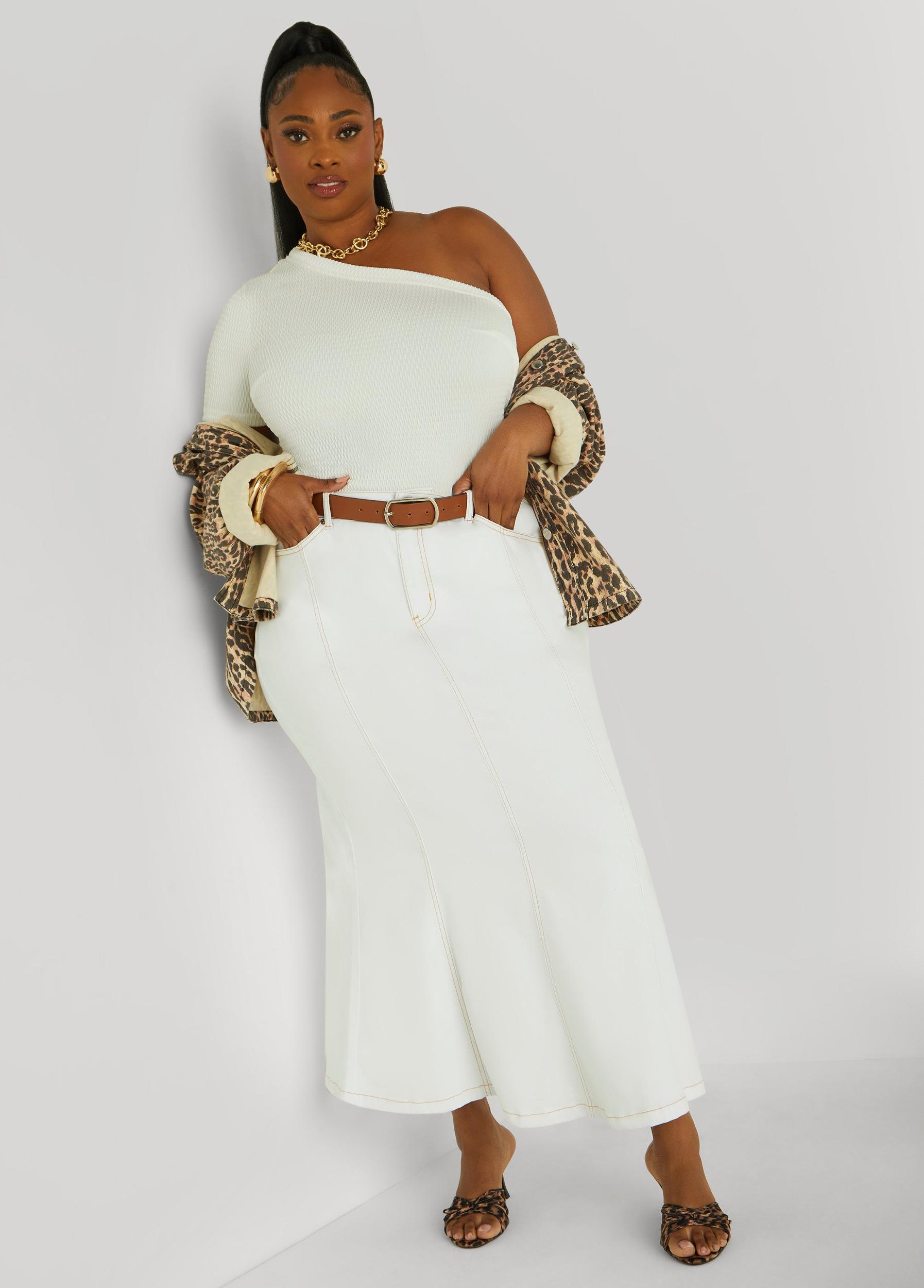 Plus Size Textured One Shoulder Top Ashley Stewart Product Image