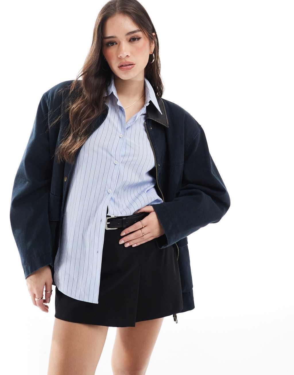 Stradivarius tailored belted mini skort in black Product Image