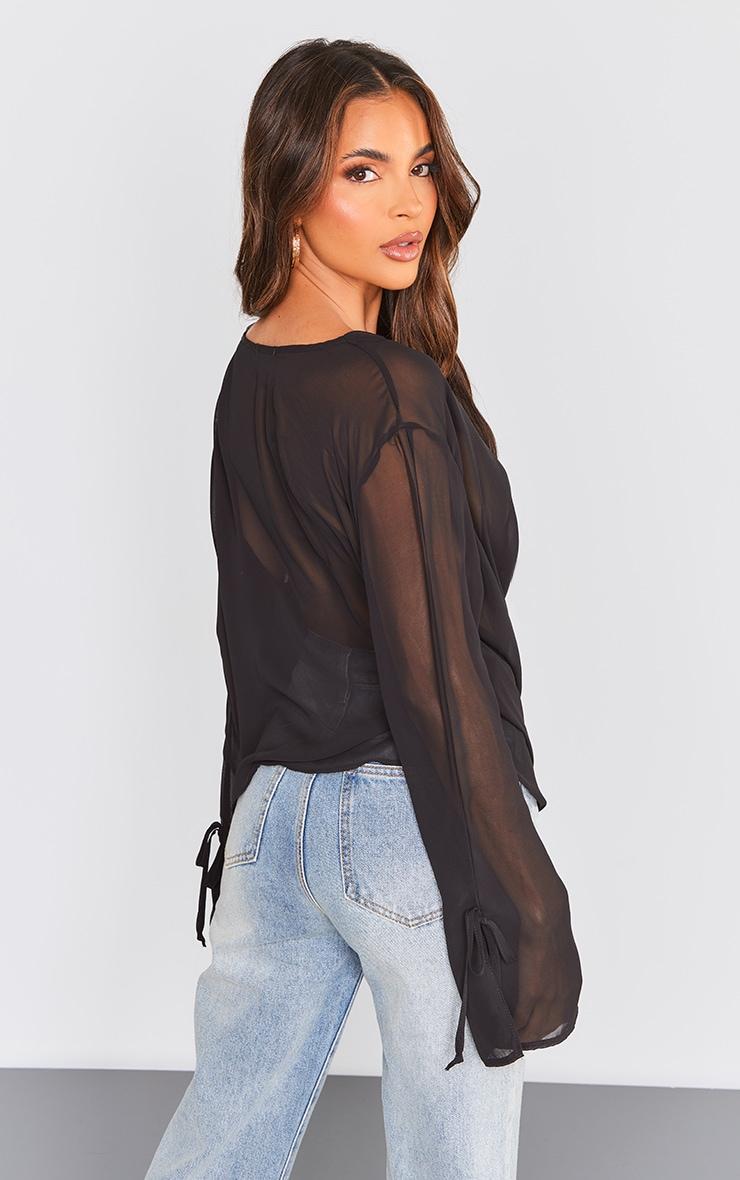 Black Chiffon Cowl Long Sleeve Blouse Product Image