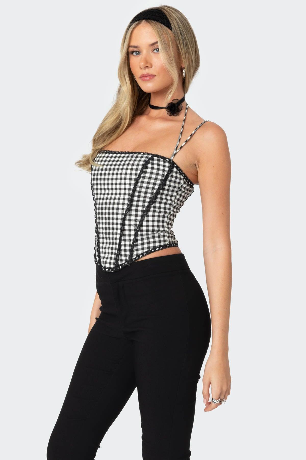 Gingham Lace Trim Corset Product Image