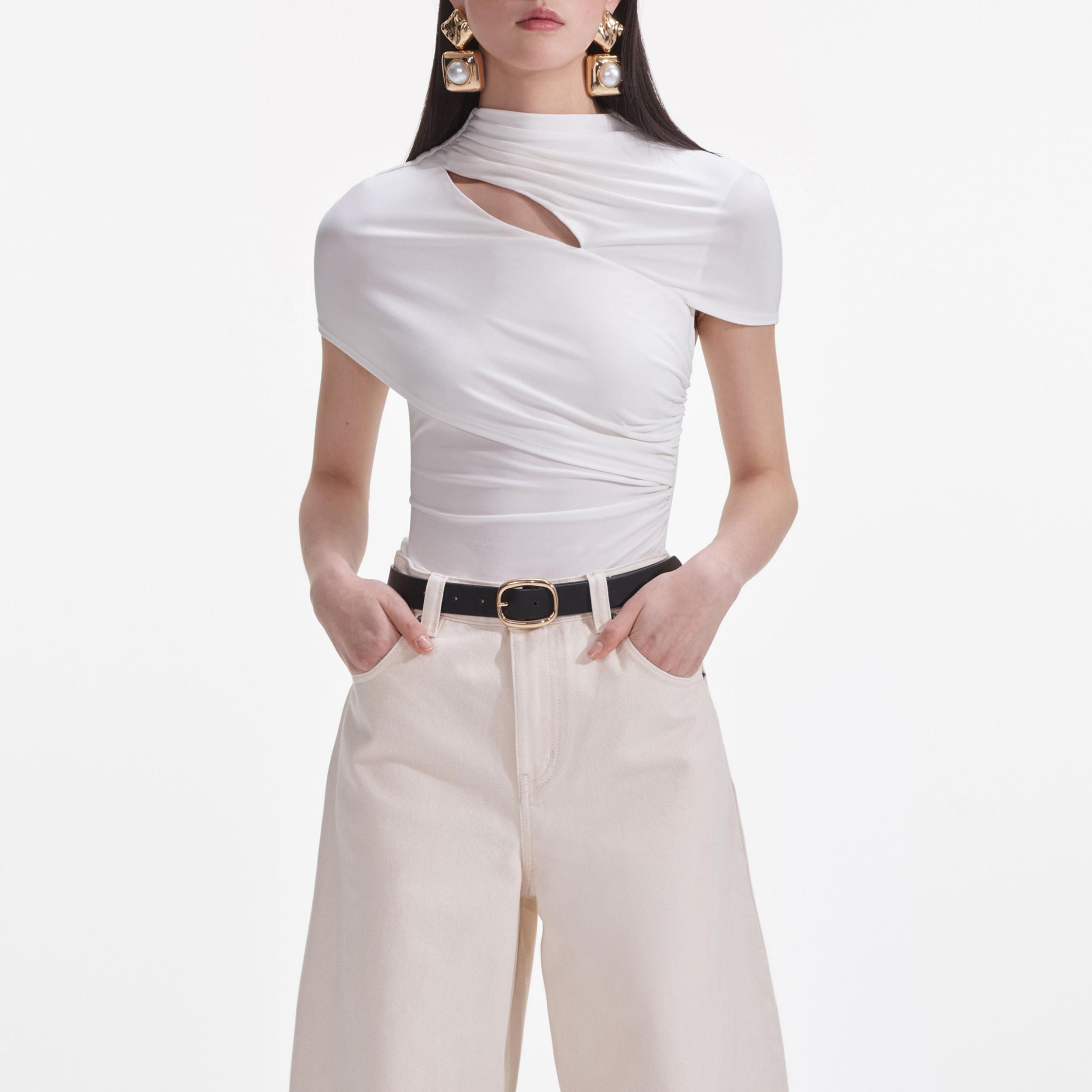 Cream Jersey Gathered Top Product Image