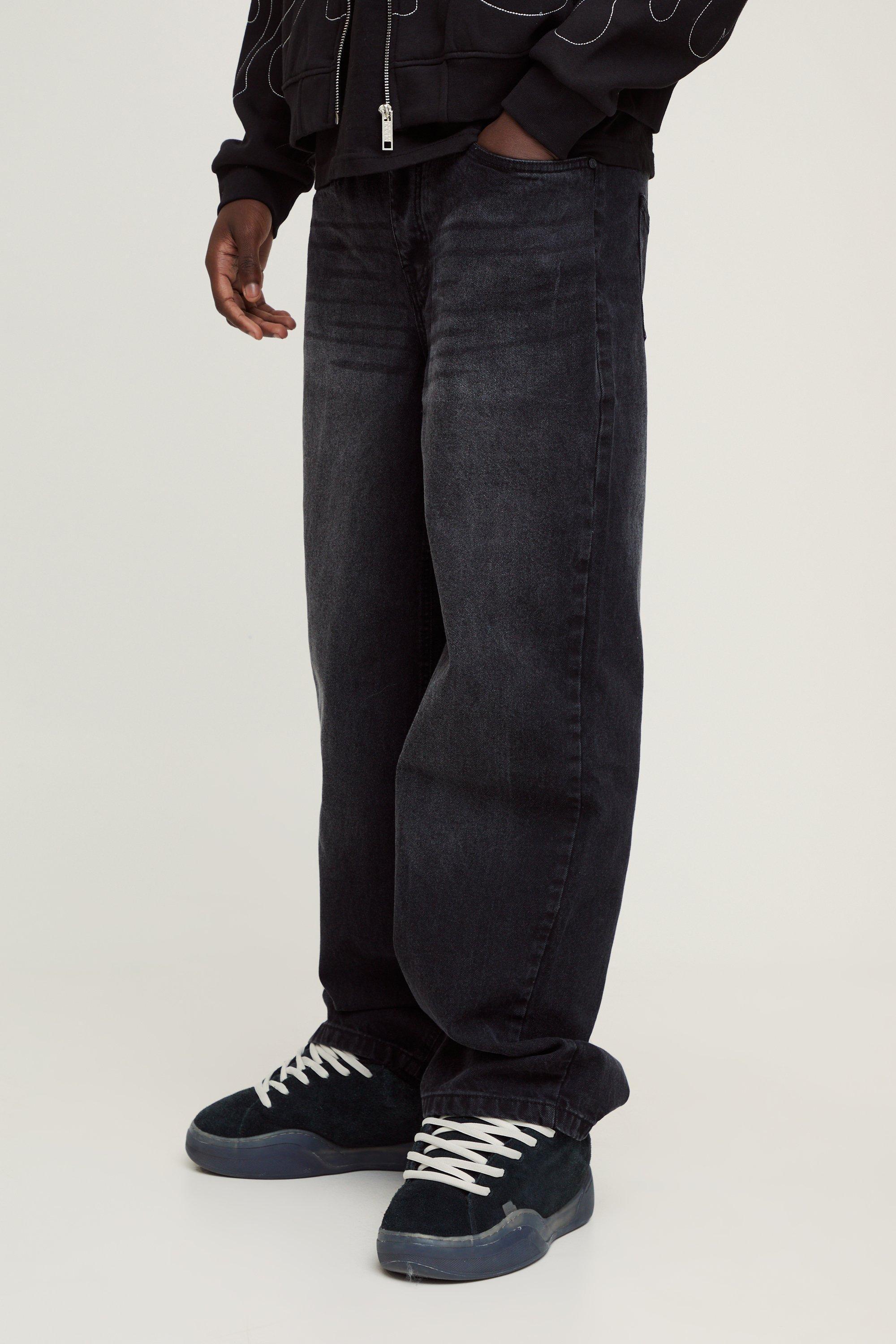 Relaxed Rigid Jean In Washed Black | boohooMAN USA Product Image